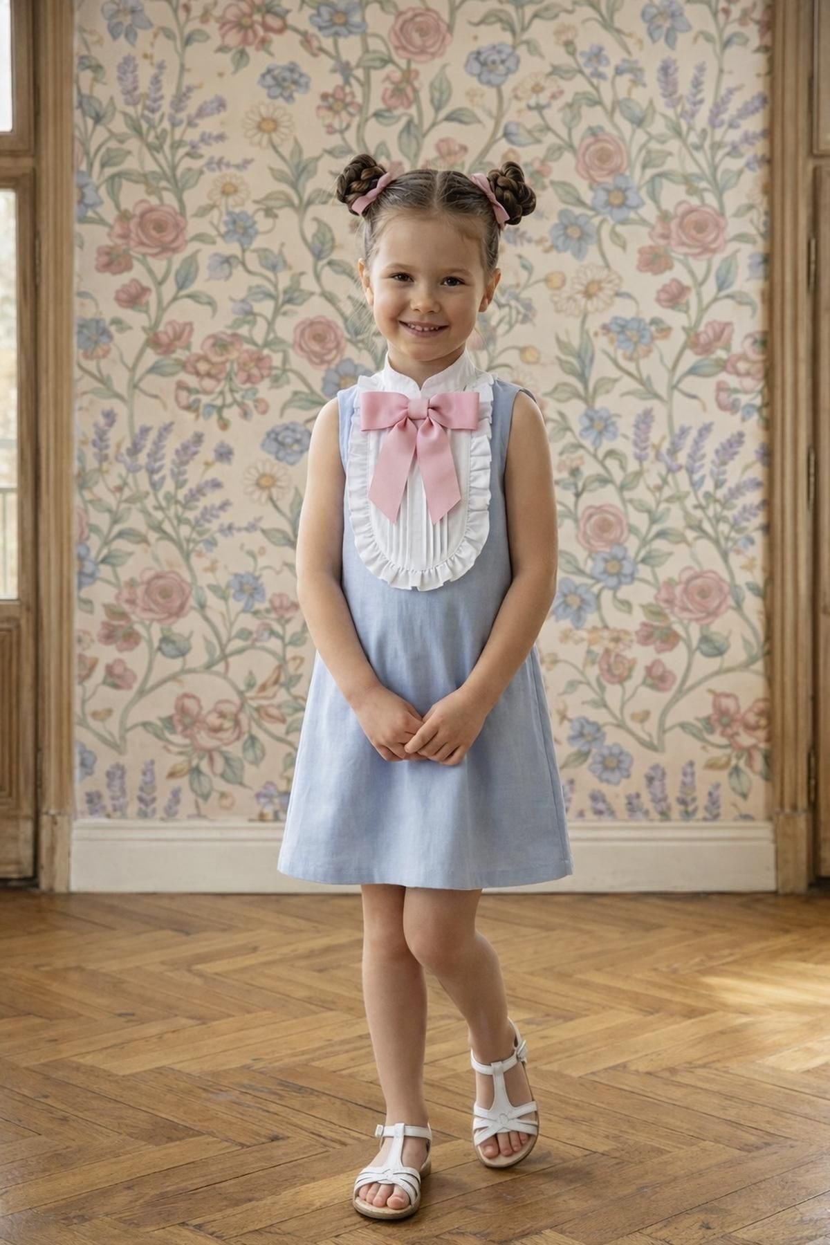 Mavi Pembe Romantik Elbise