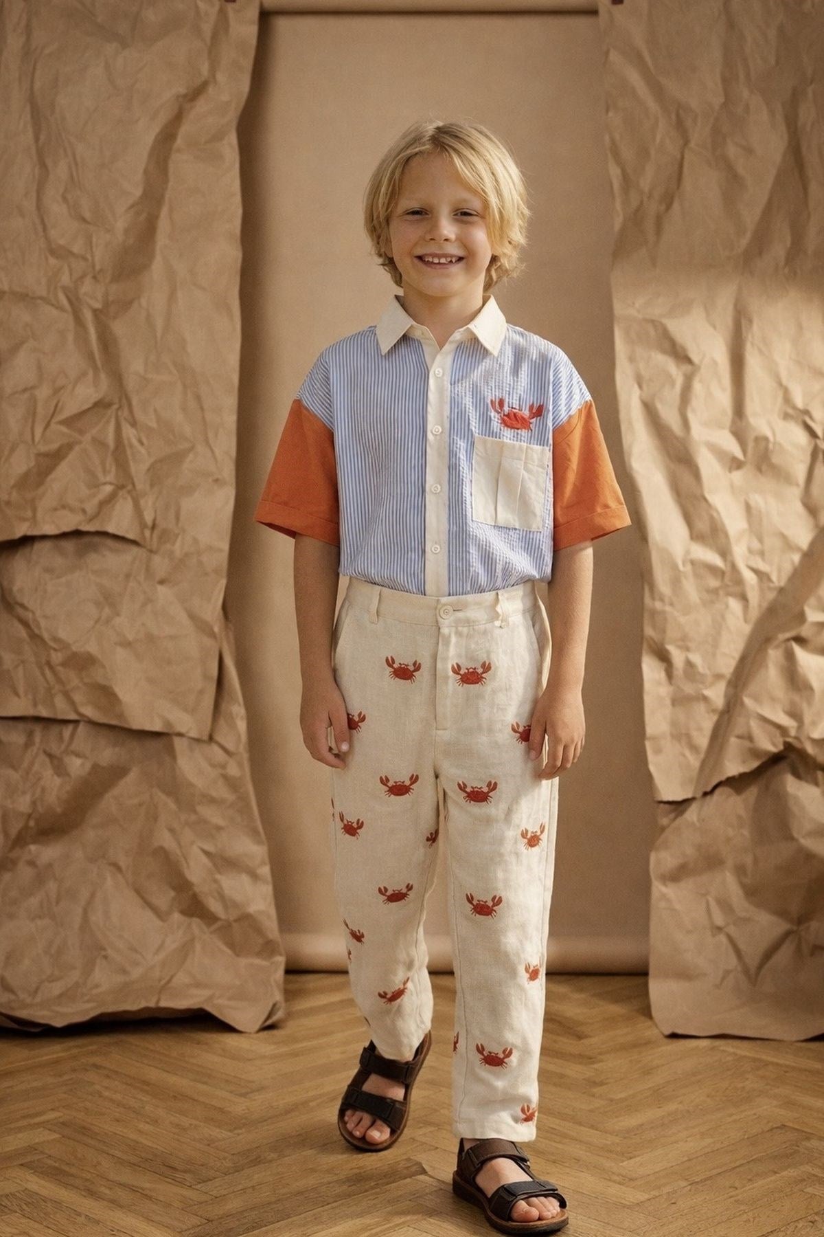 Nakış Detaylı Ekru Keten Pantolon