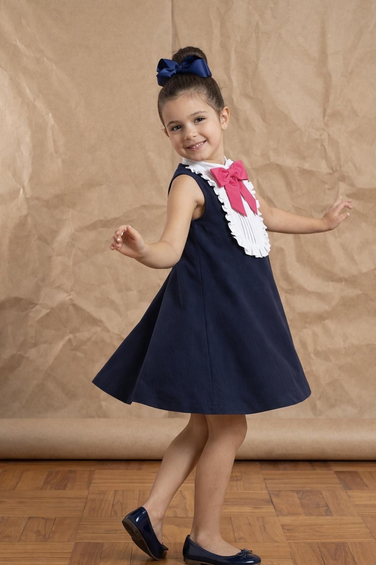 Pembe Lacivert Romantik Elbise