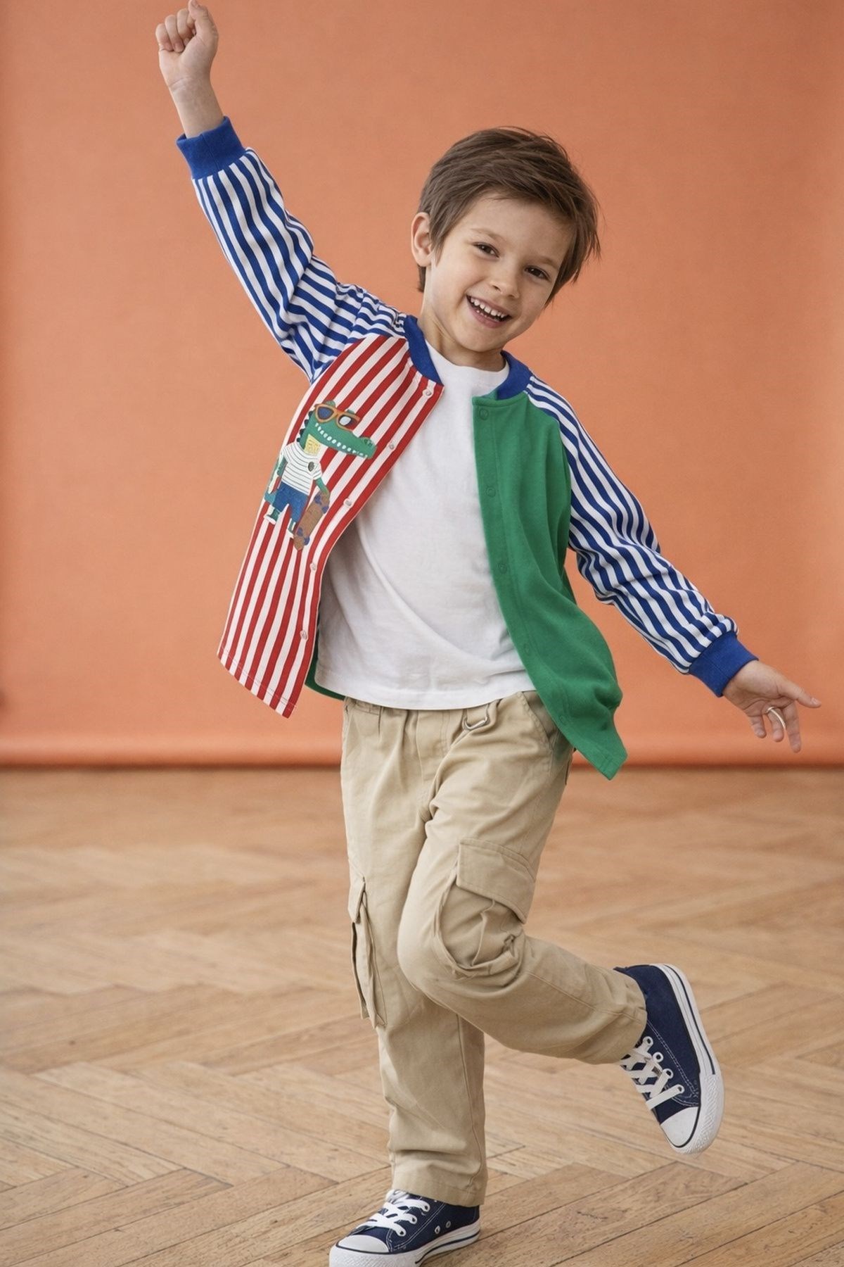 Renk Bloklu Çizgili Ceket