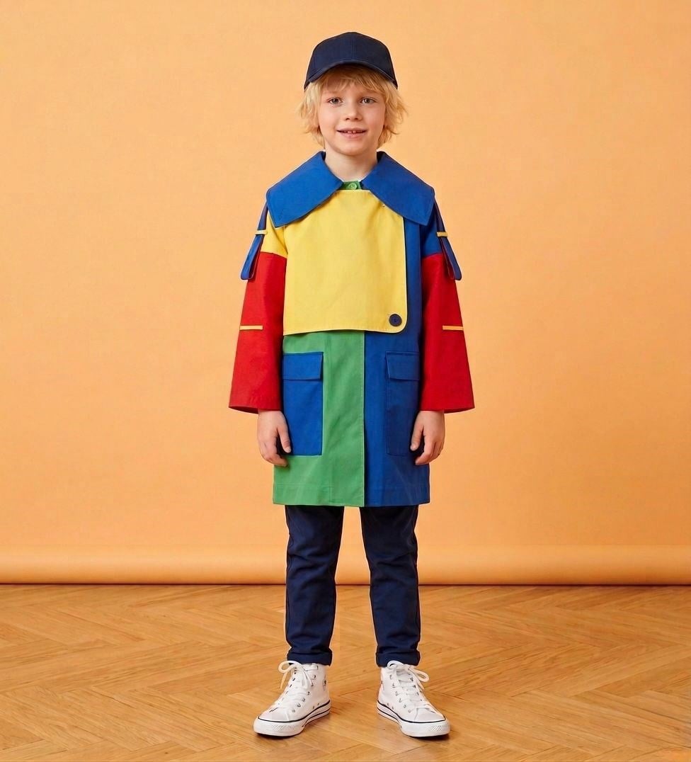 Renk Bloklu Erkek Trençkot