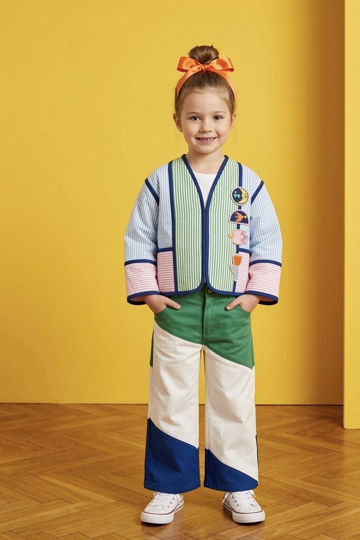 Renk Bloklu Ve Aplikli Ceket