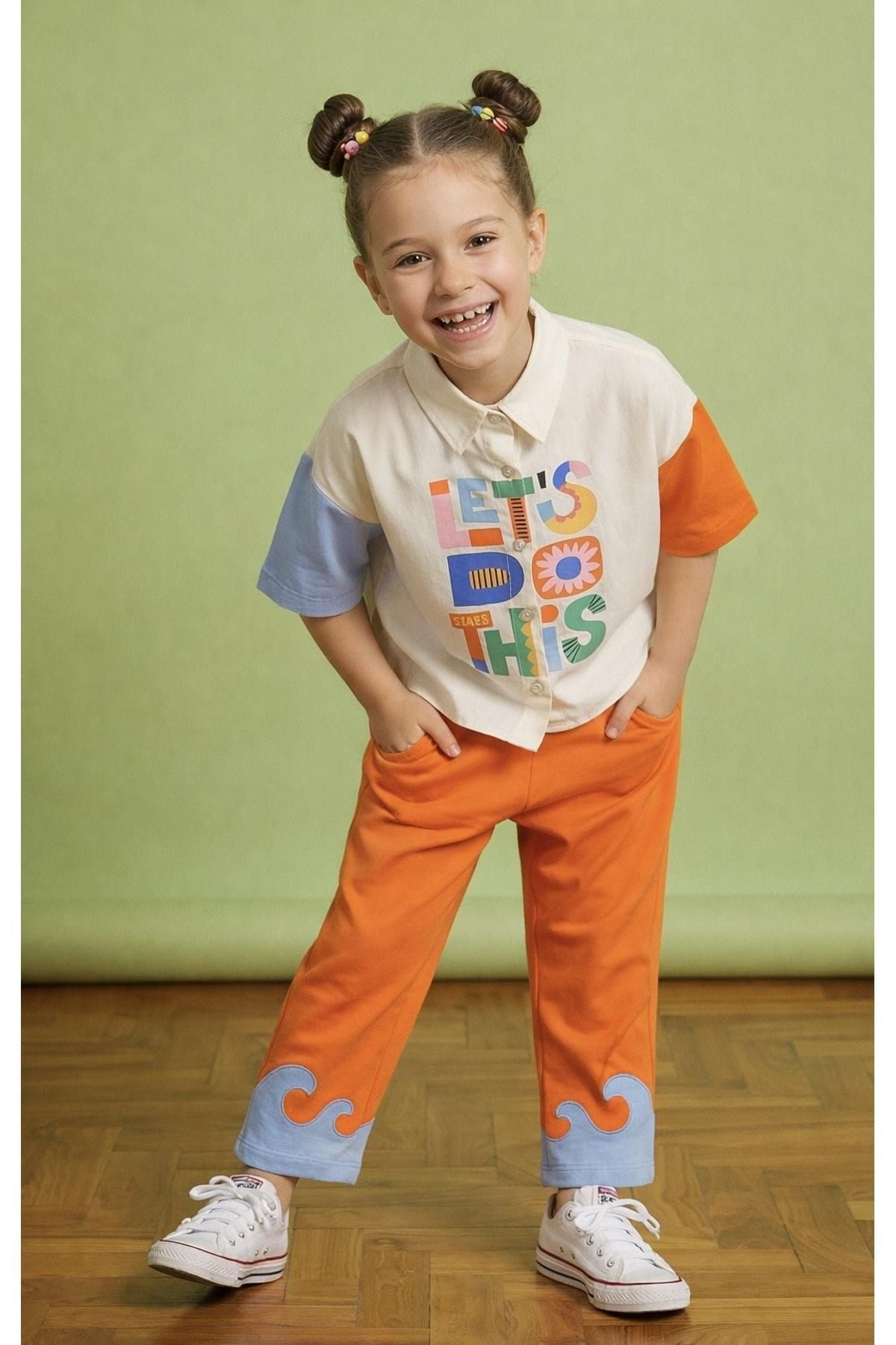 Slogan Baskılı Renk Bloklu Gömlek