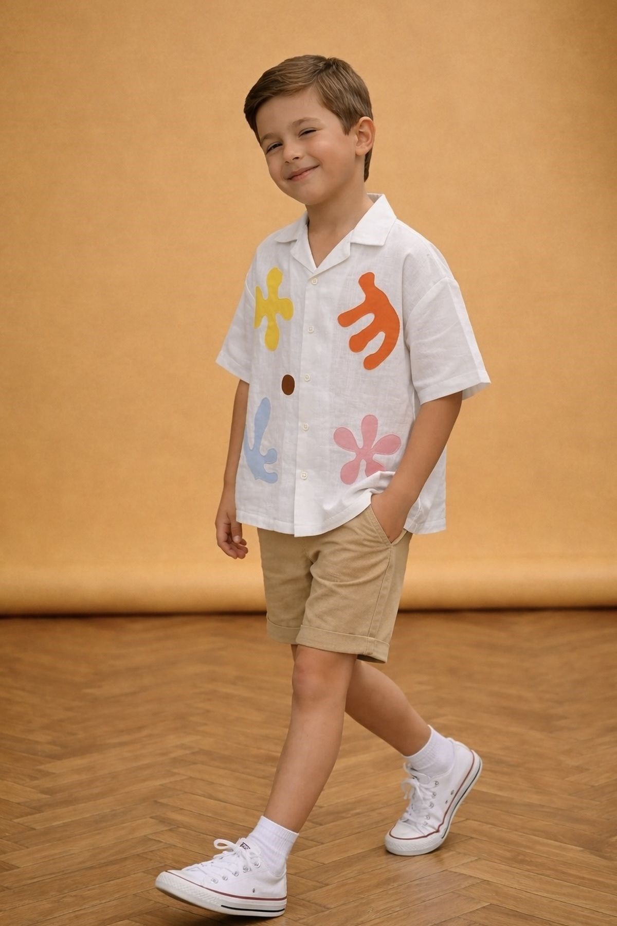 Sürreal Aplike Keten Gömlek