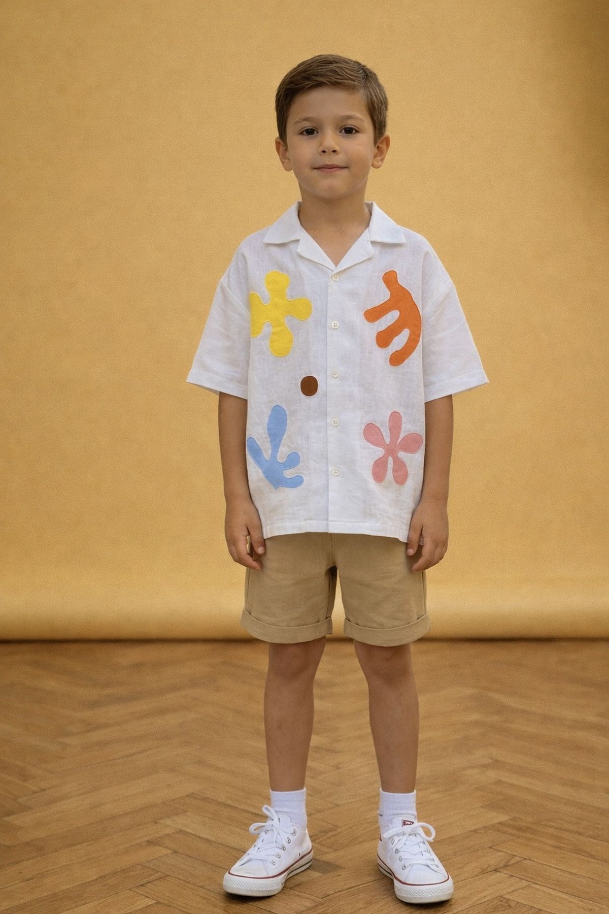 Sürreal Aplike Keten Gömlek