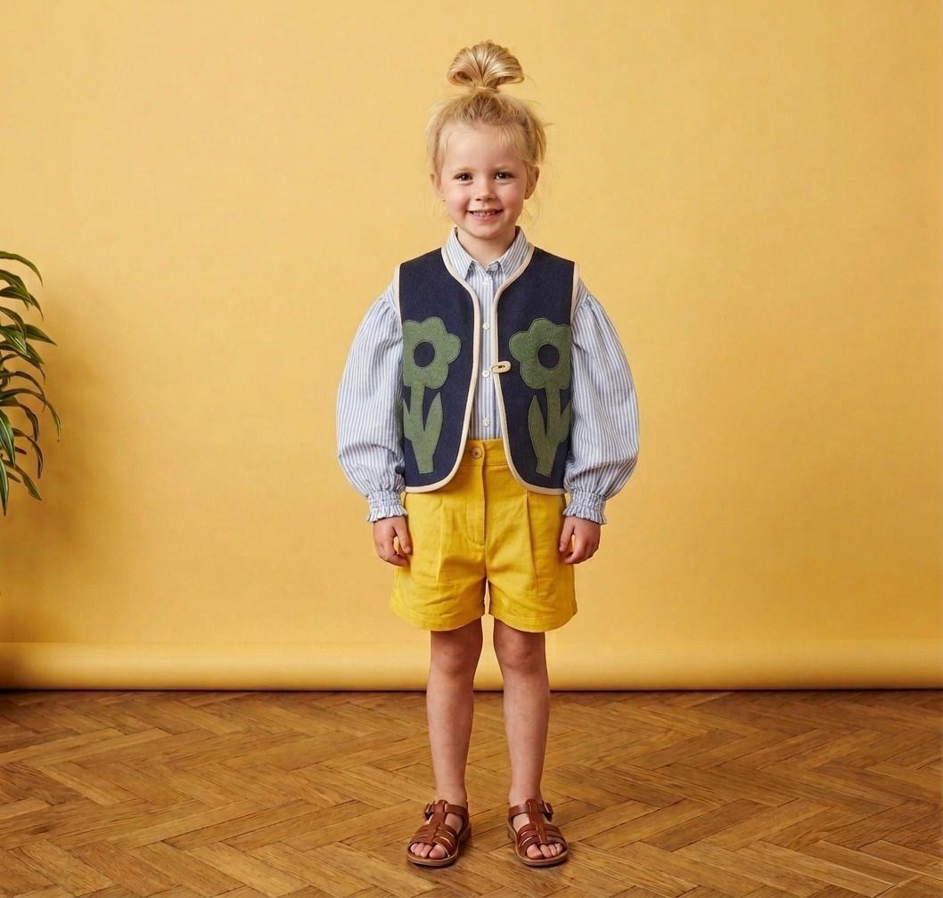 Yeşil Aplikeli Lacivert Yelek