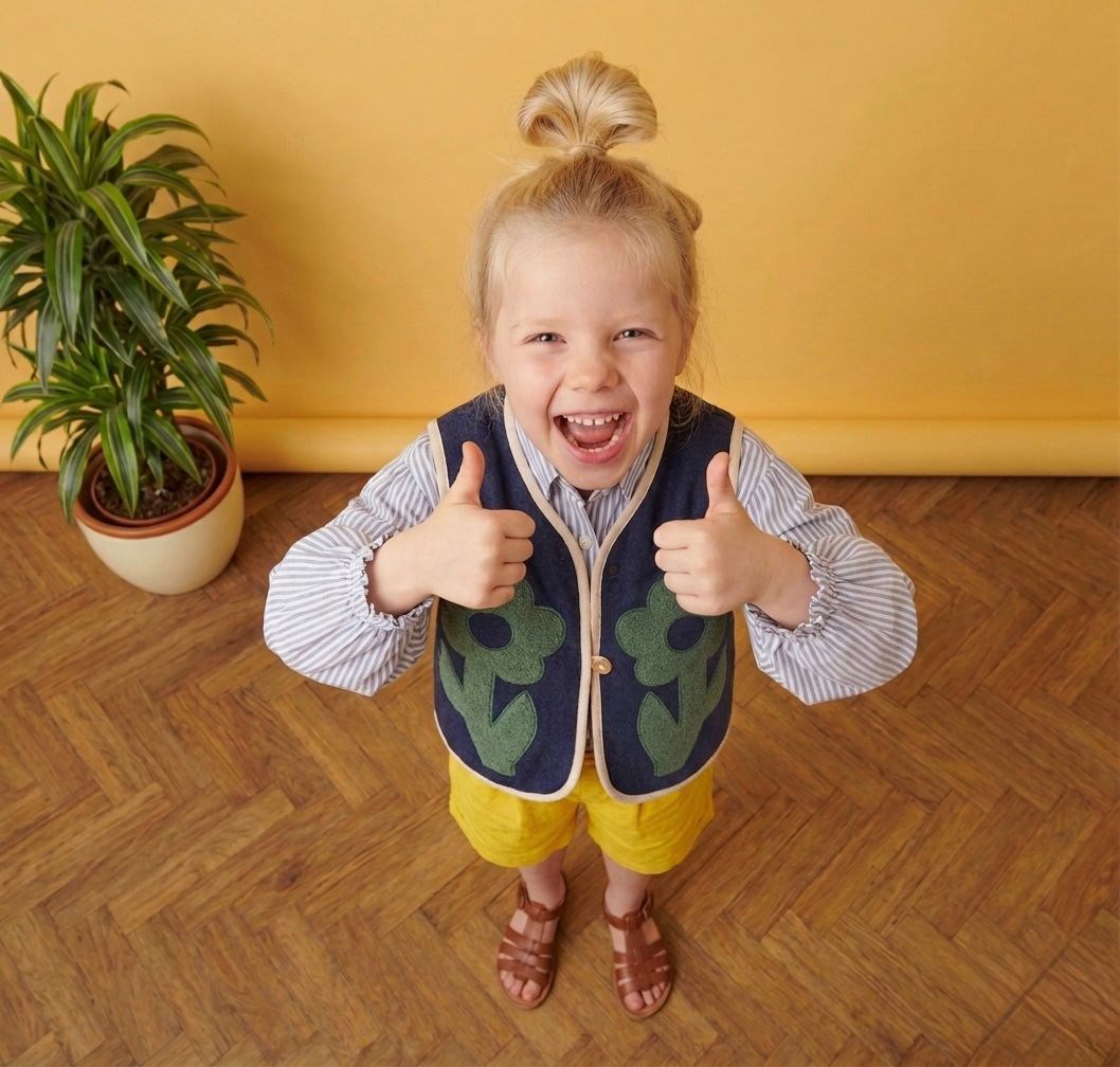 Yeşil Aplikeli Lacivert Yelek