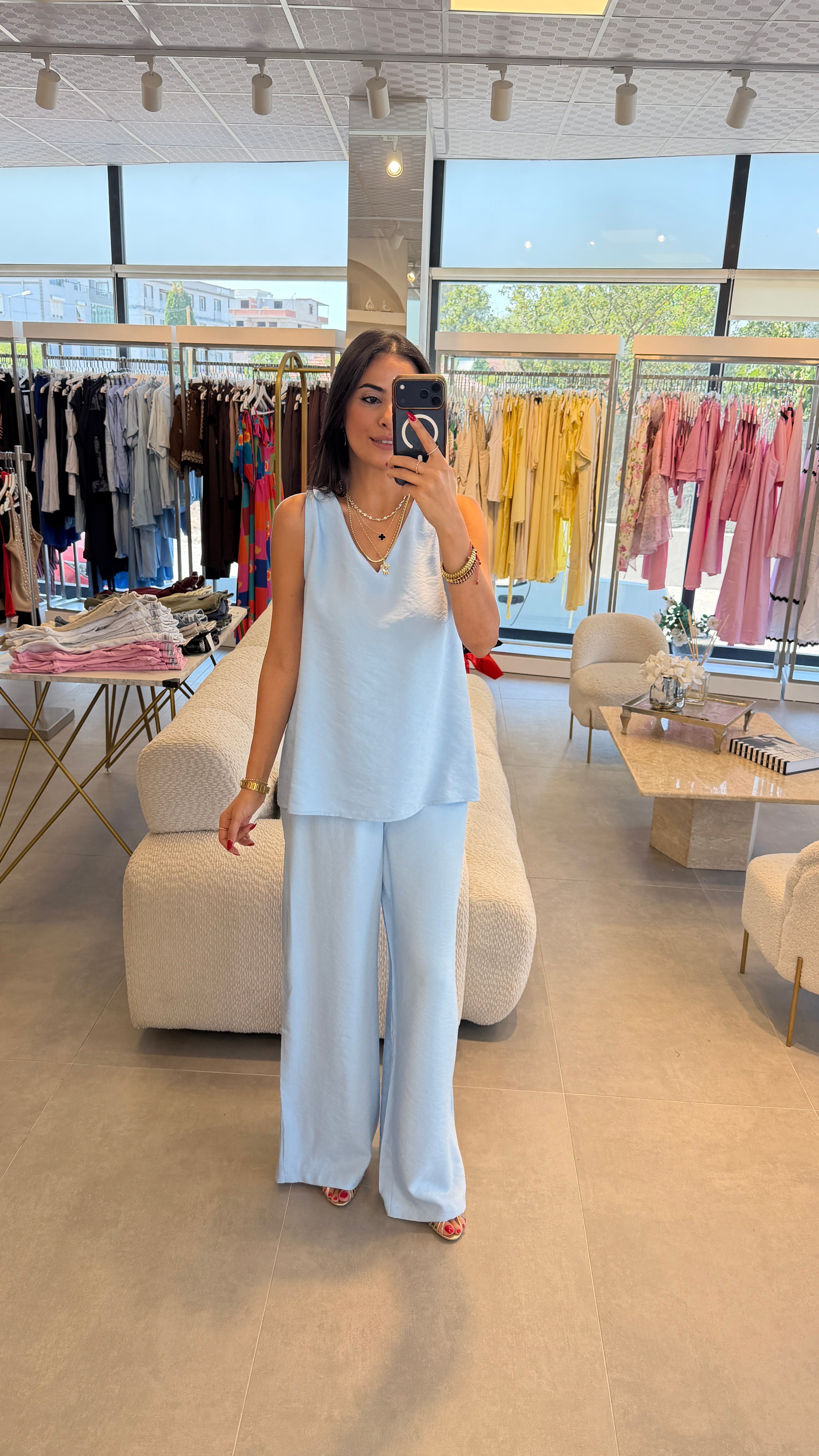 %100 PAMUK BLUZ PANTOLON TAKIM BEBE MAVİ