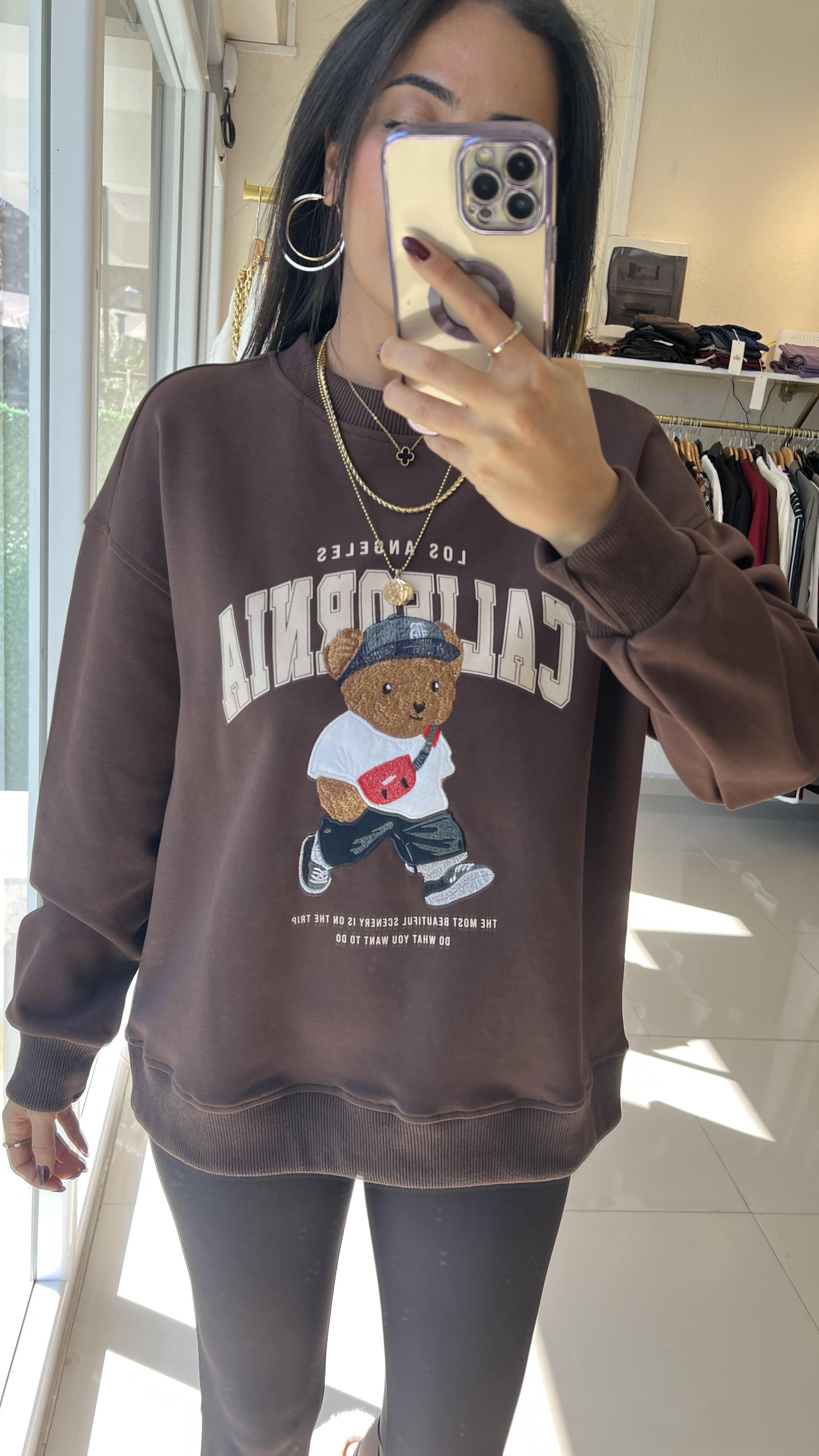 10418CALİFORNIA BEAR SWEAT KAHVE