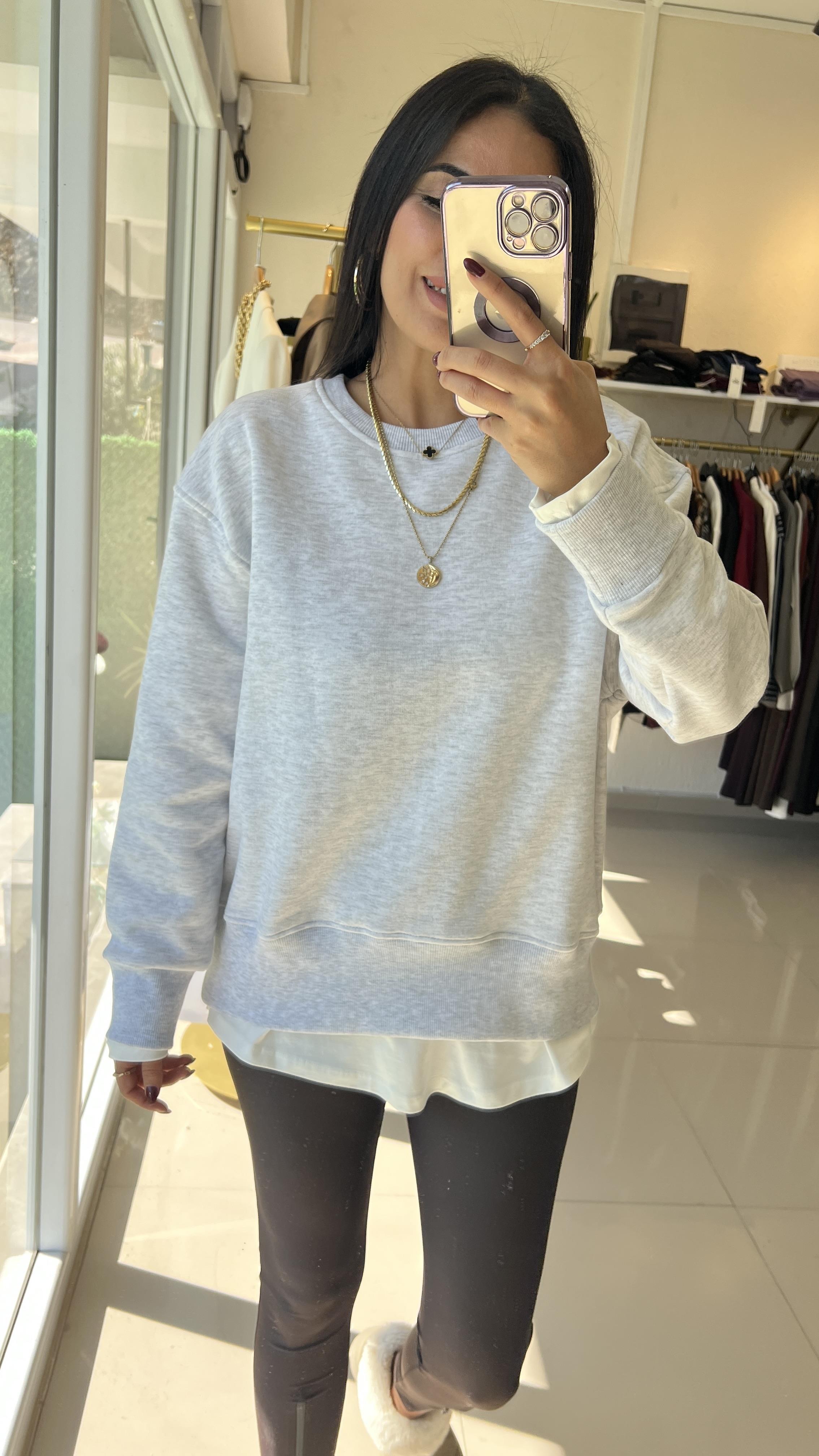 10964 T-SHIRT DERYALI İÇİ ŞARTONLU SWEAT GRİ