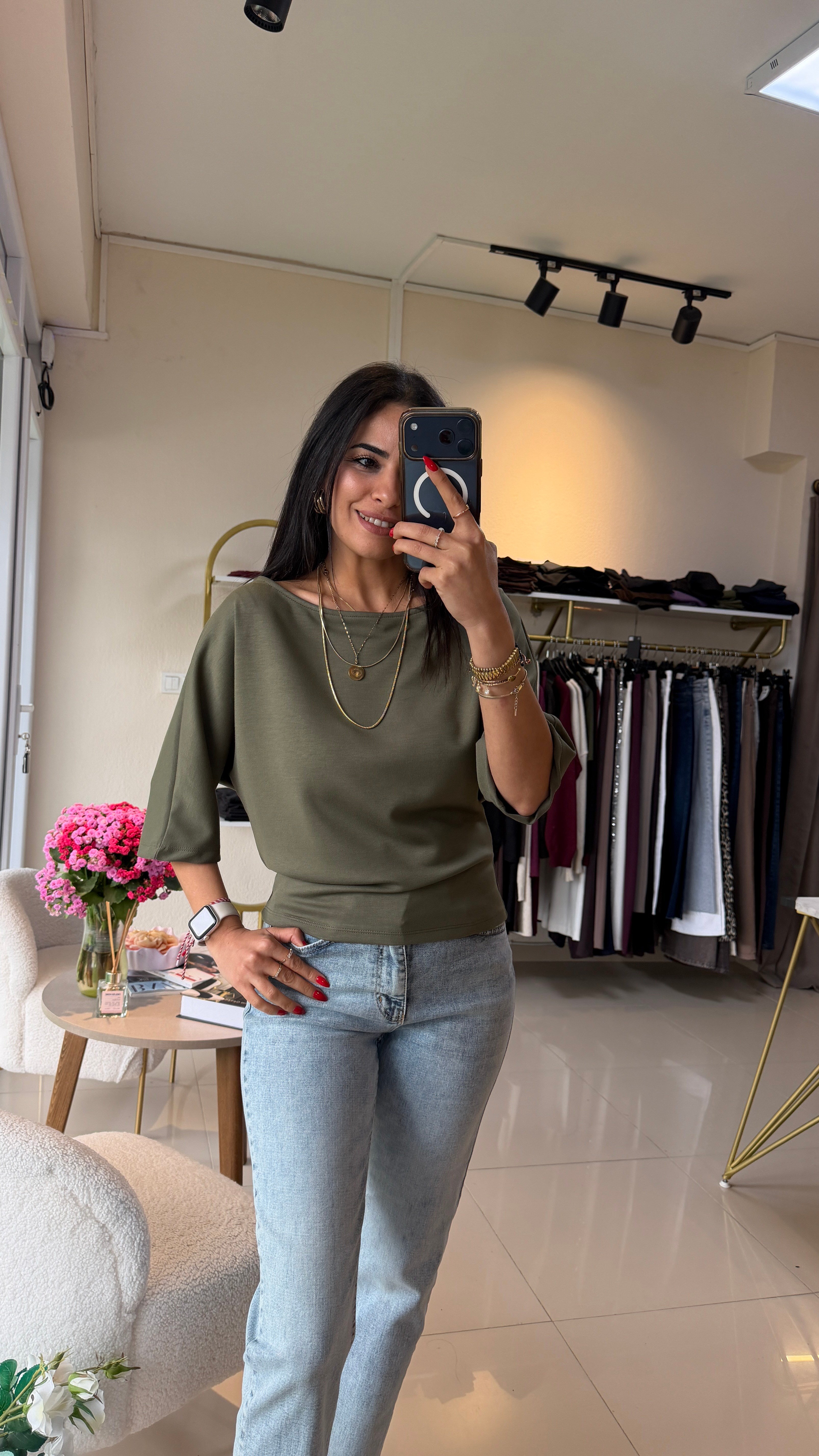 11044 KAYIK YAKA MODAL KUMAŞ BLUZ HAKİ