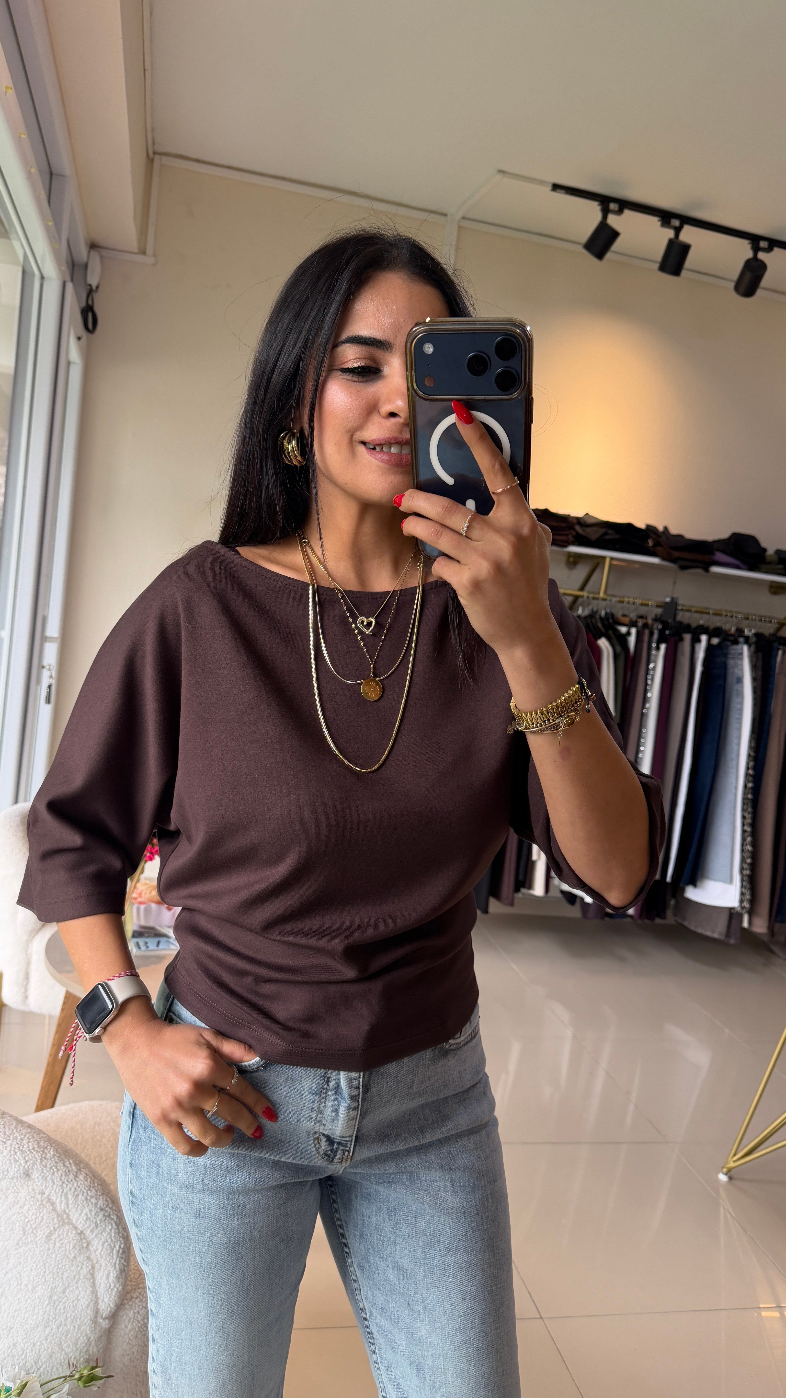 11044 KAYIK YAKA MODAL KUMAŞ BLUZ KAHVE