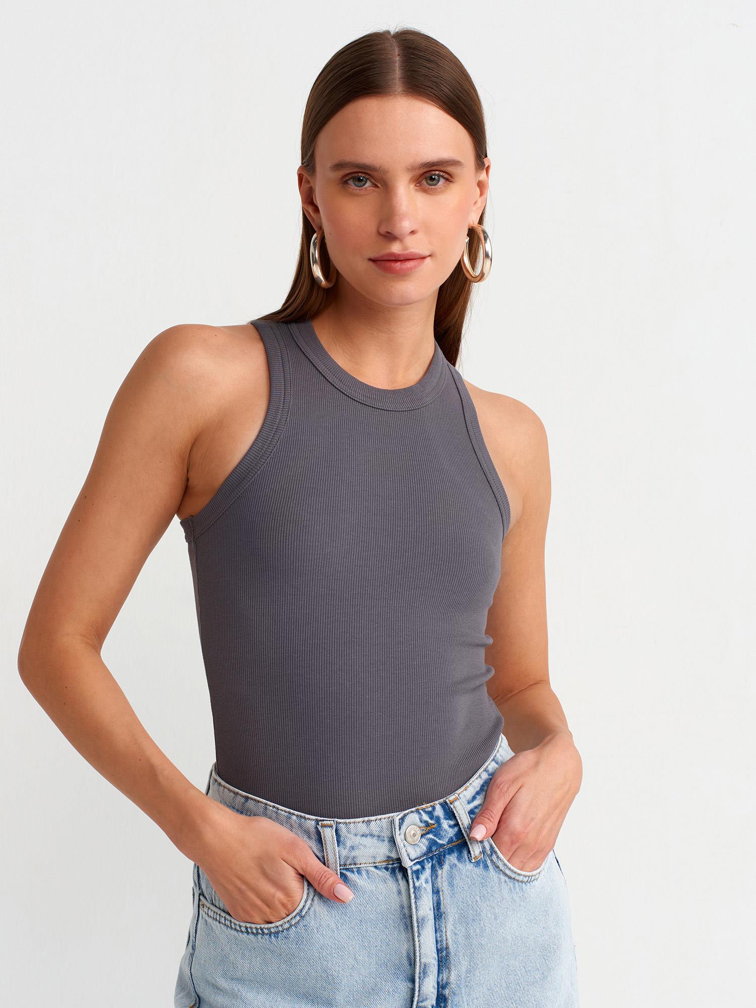 20842 FİTİLLİ HALTER YAKA FÜME