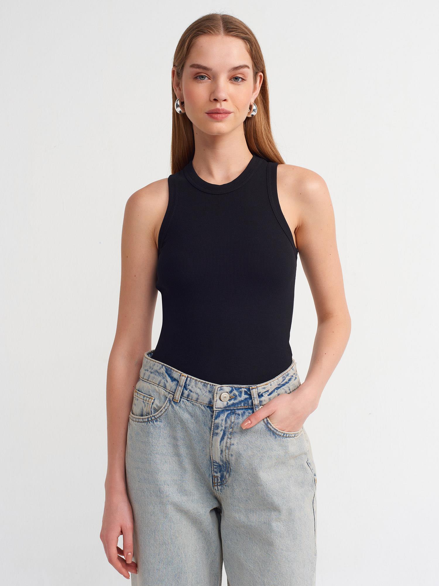 20842 FİTİLLİ HALTER YAKA SİYAH