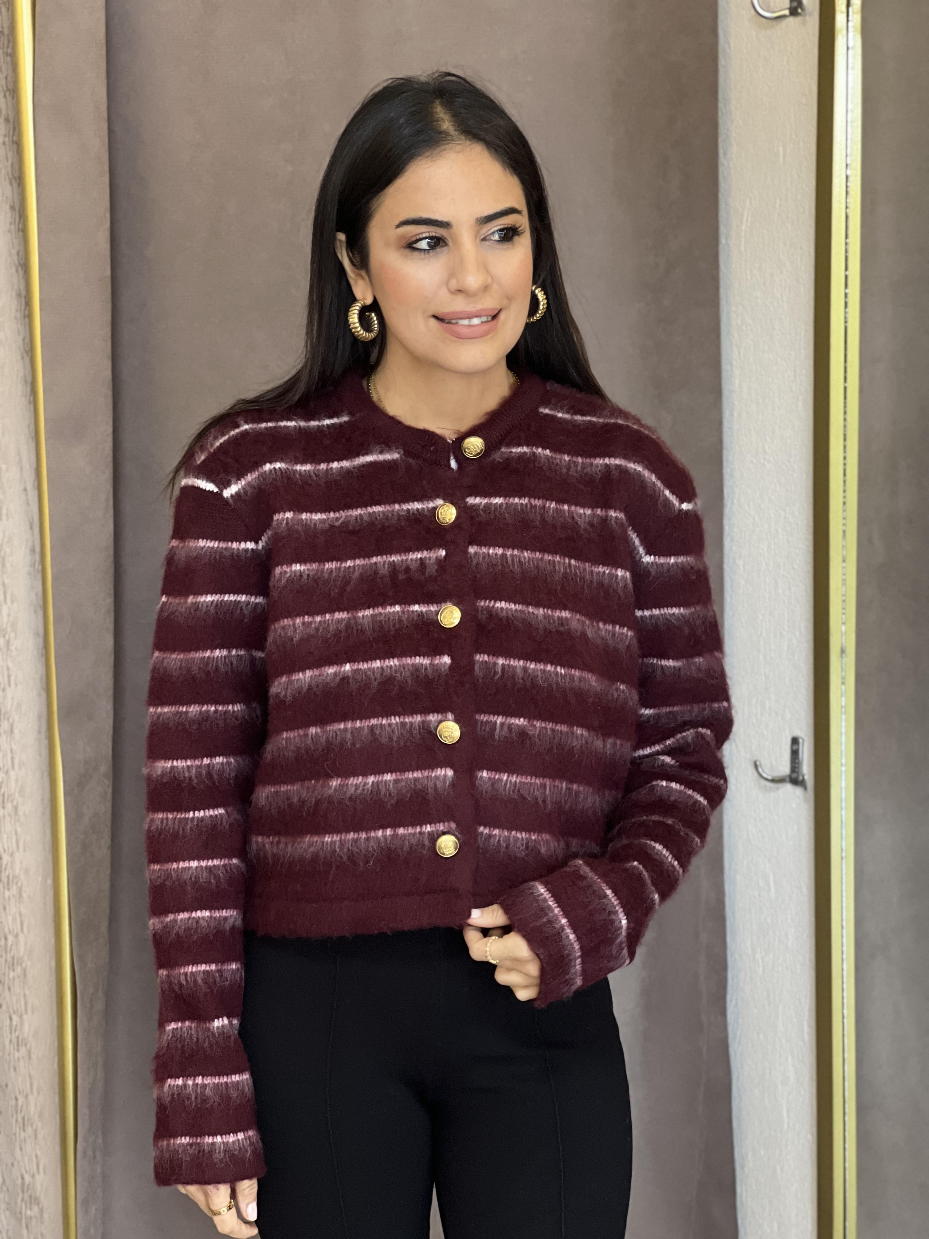 231096 GOLD DÜĞMELİ SAKALLI TRİKO HIRKA BORDO