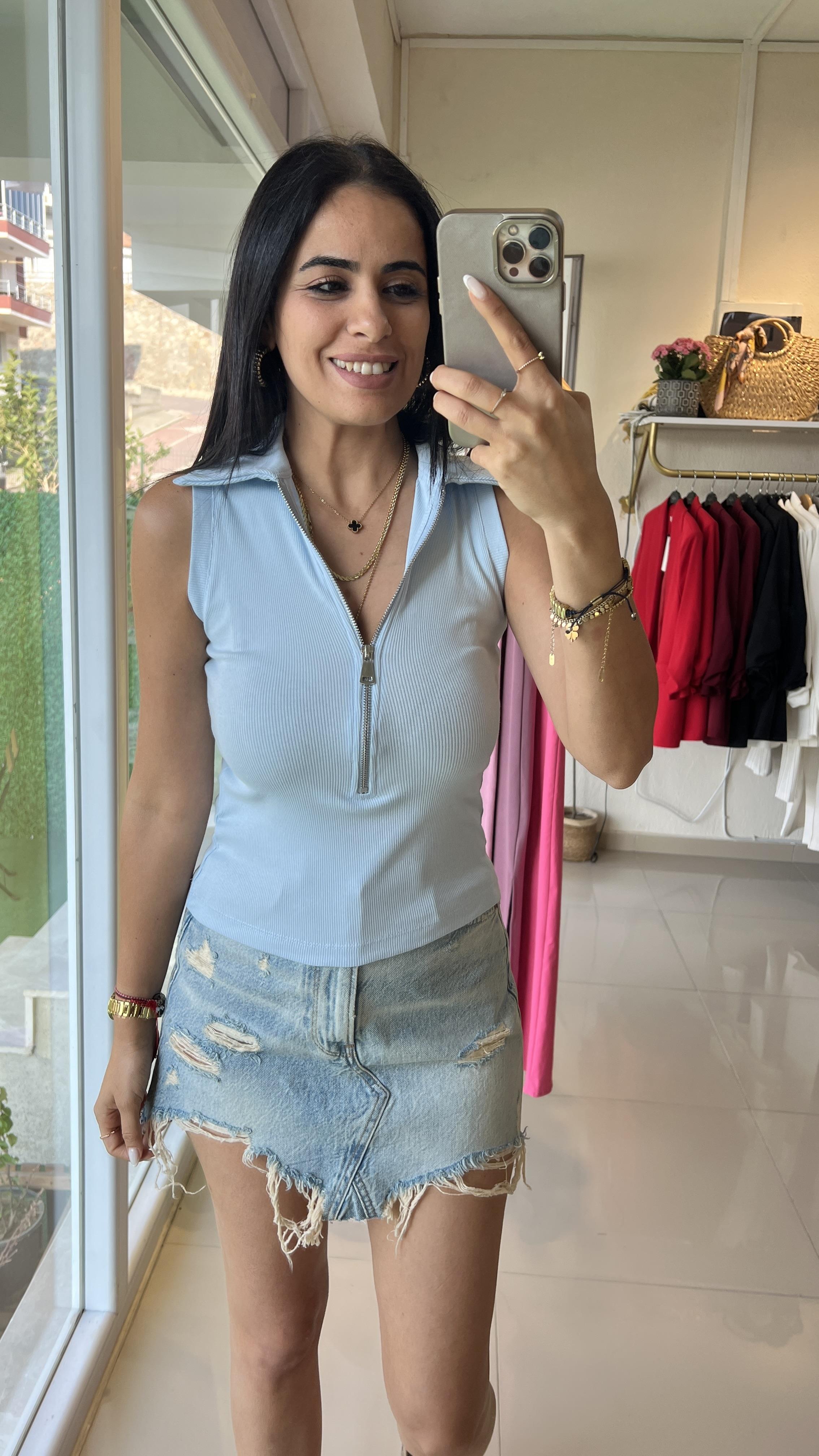 251023 FERMUARLI POLO YAKA BODY MAVİ