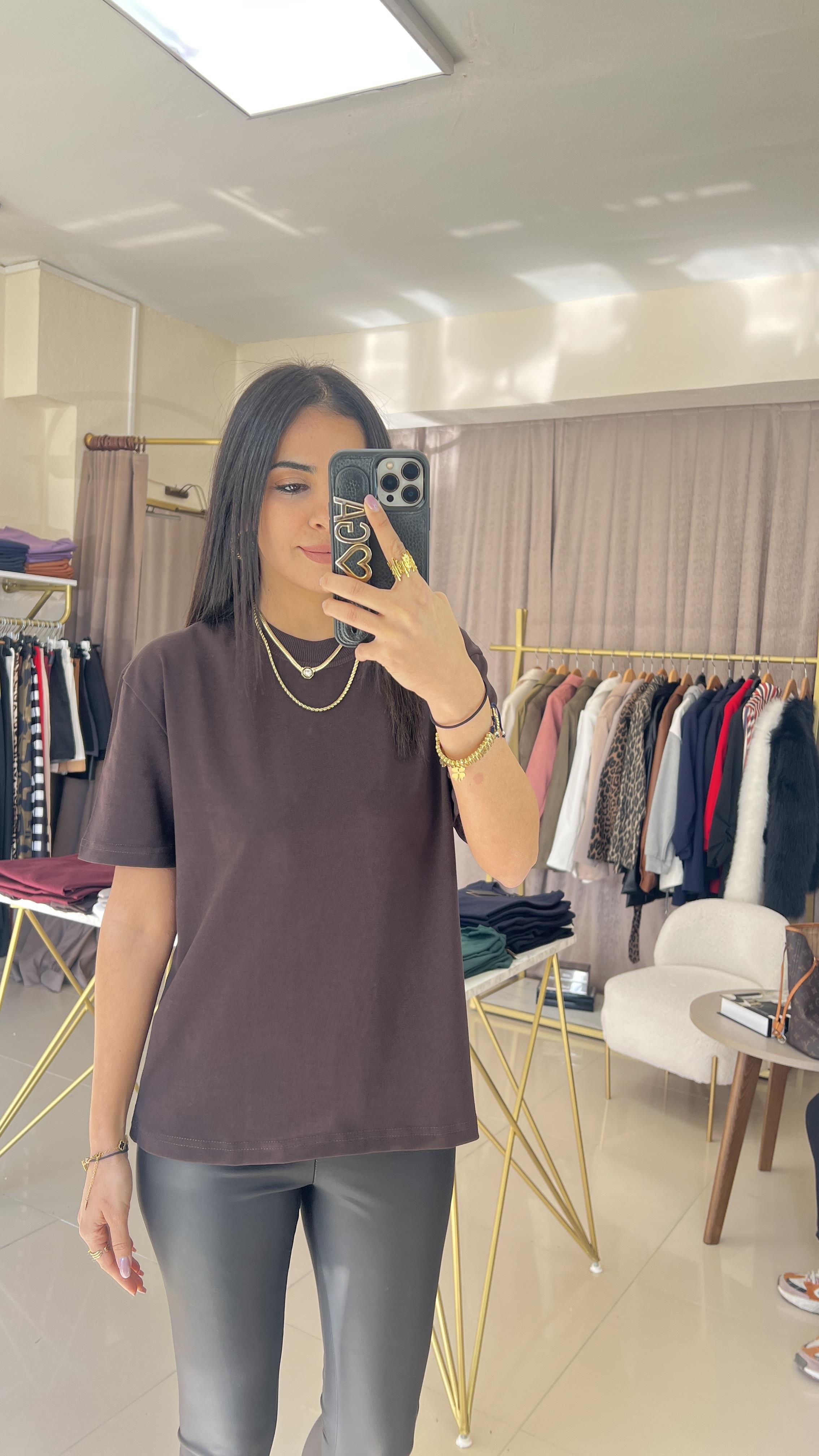 30312 DEKORATİF DİKİŞLİ TSHİRT KAHVE