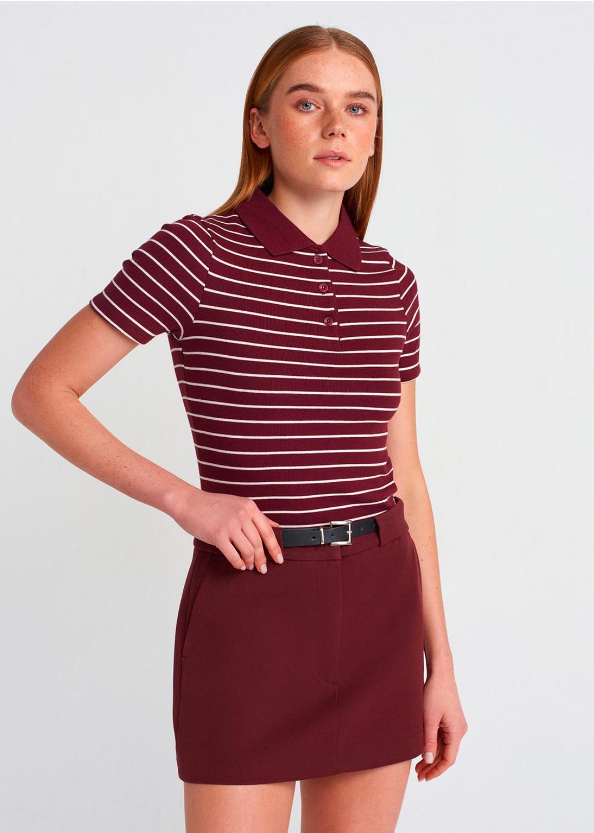 31464 ÇİZİGİLİ POLO YAKA TSİRT BORDO
