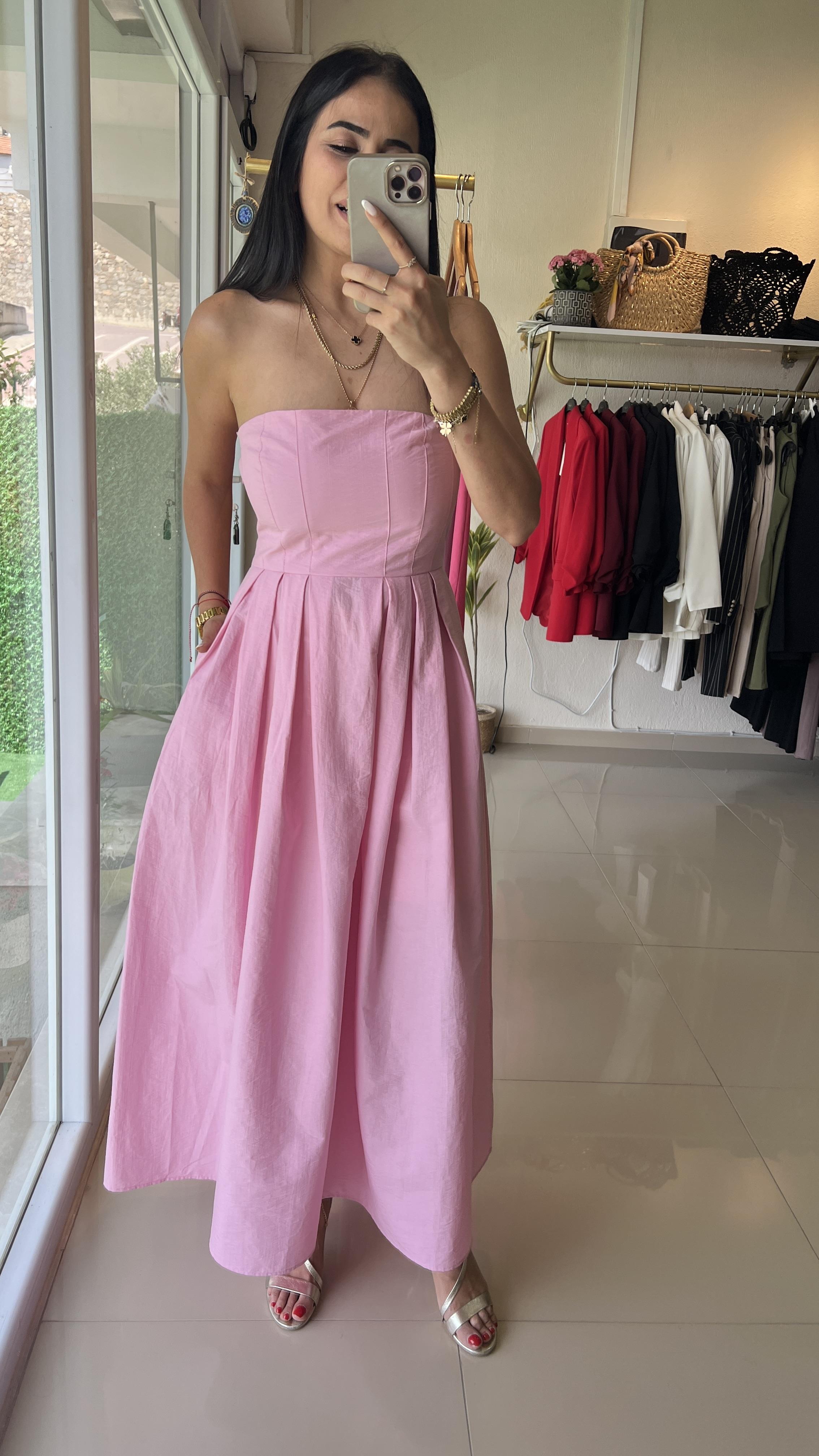 31967 STRABLEZ MİDİ BOY ELBİSE PEMBE
