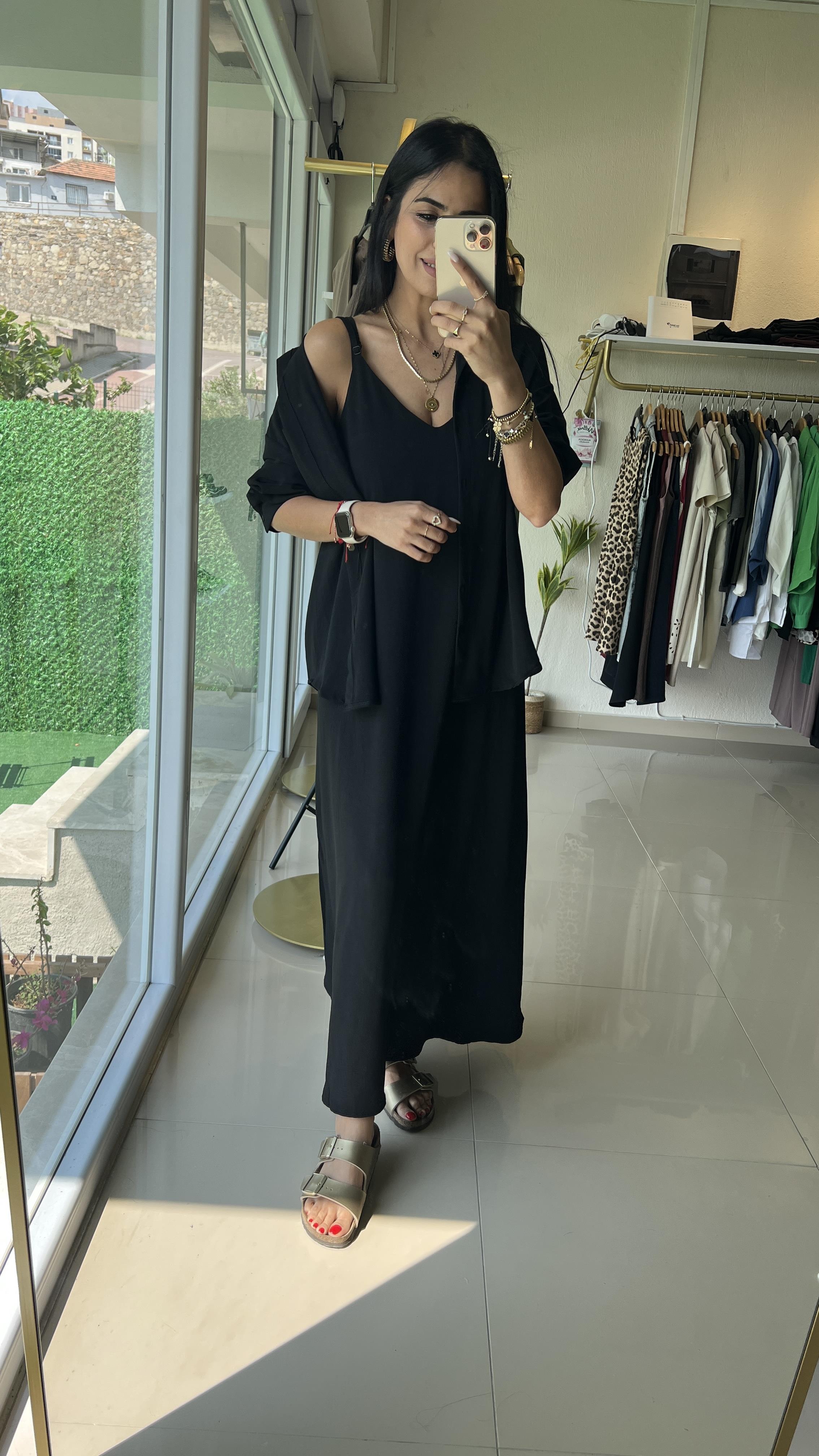35972 AYROBİN GÖMLEK ELBİSE TAKIM SİYAH