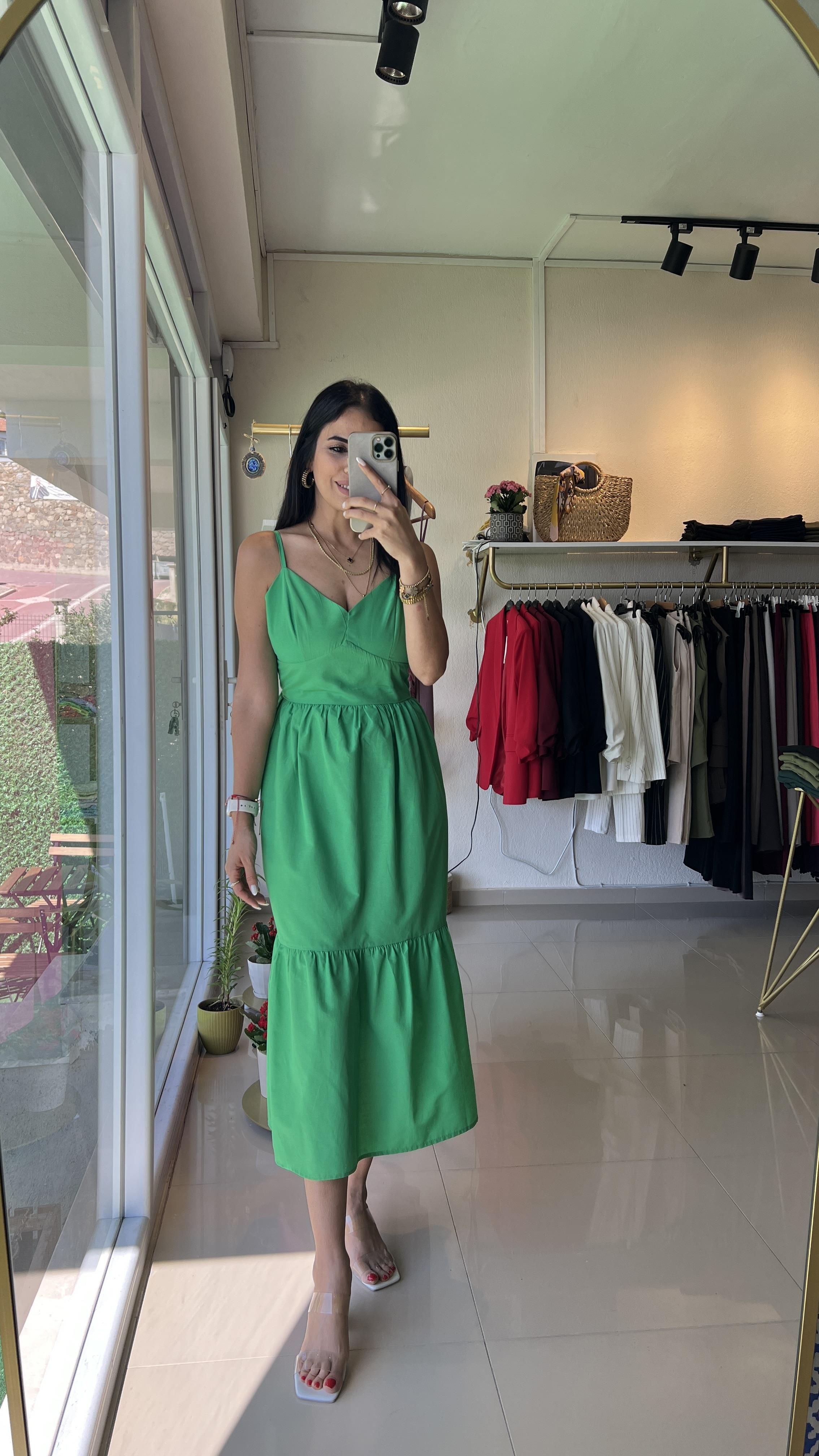 4212 ASKILI ELBİSE YEŞİL