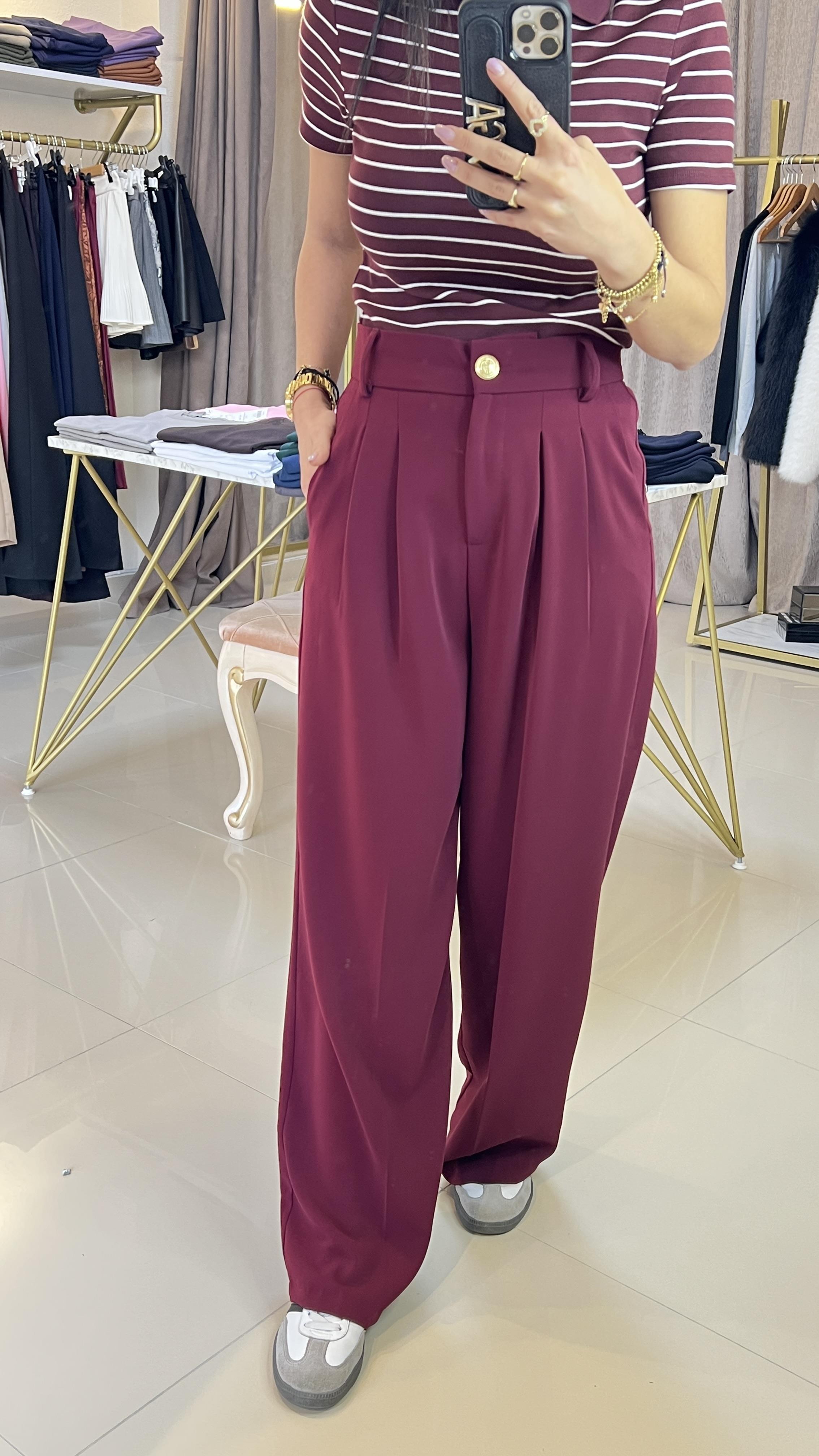 4386  GOLD DÜĞME PALAZZO BORDO