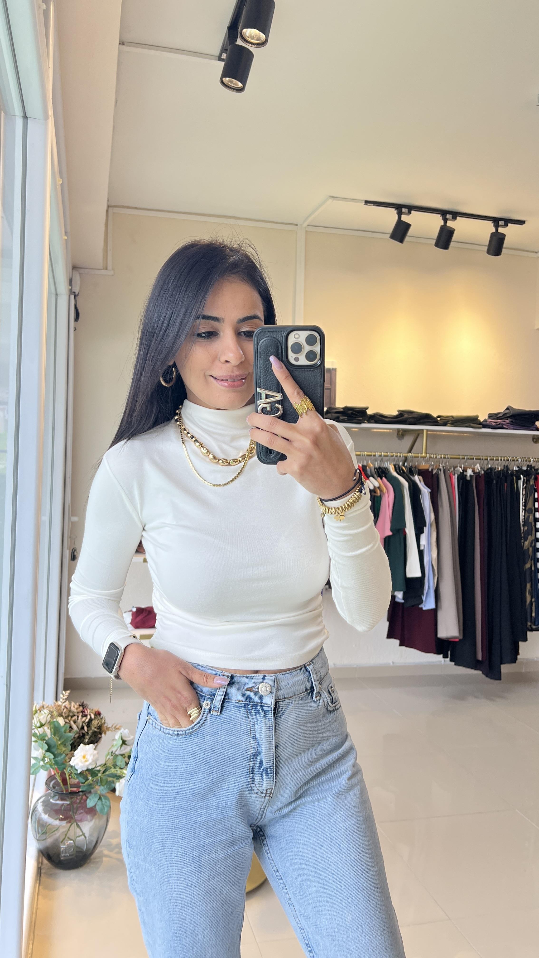 5048 YANDAN BÜZGÜLÜ BLUZ EKRU
