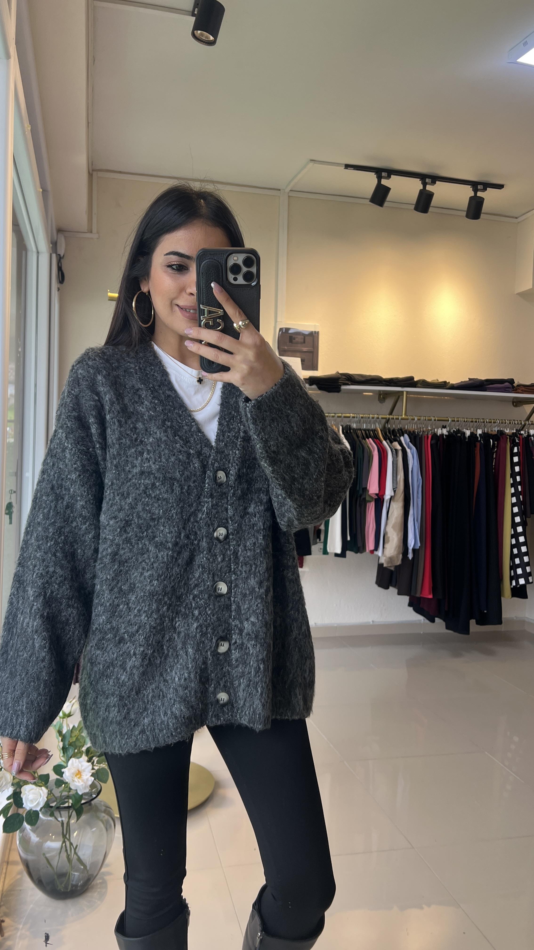 60264 V YAKA ŞARDONLU DÜĞMELİ HIRKA GRİ