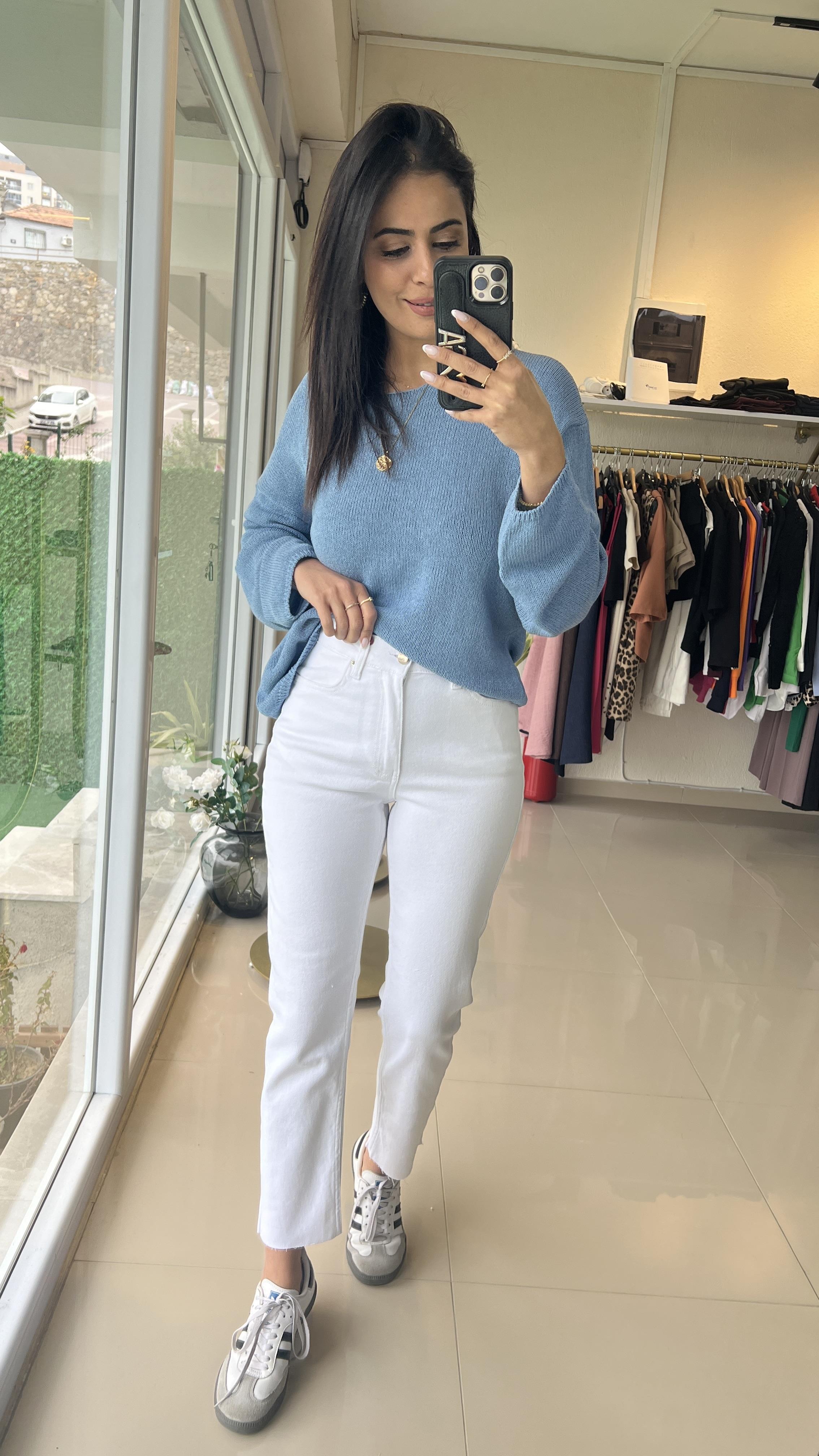 764 YÜKSEK BEL LİKRALI JEAN BEYAZ