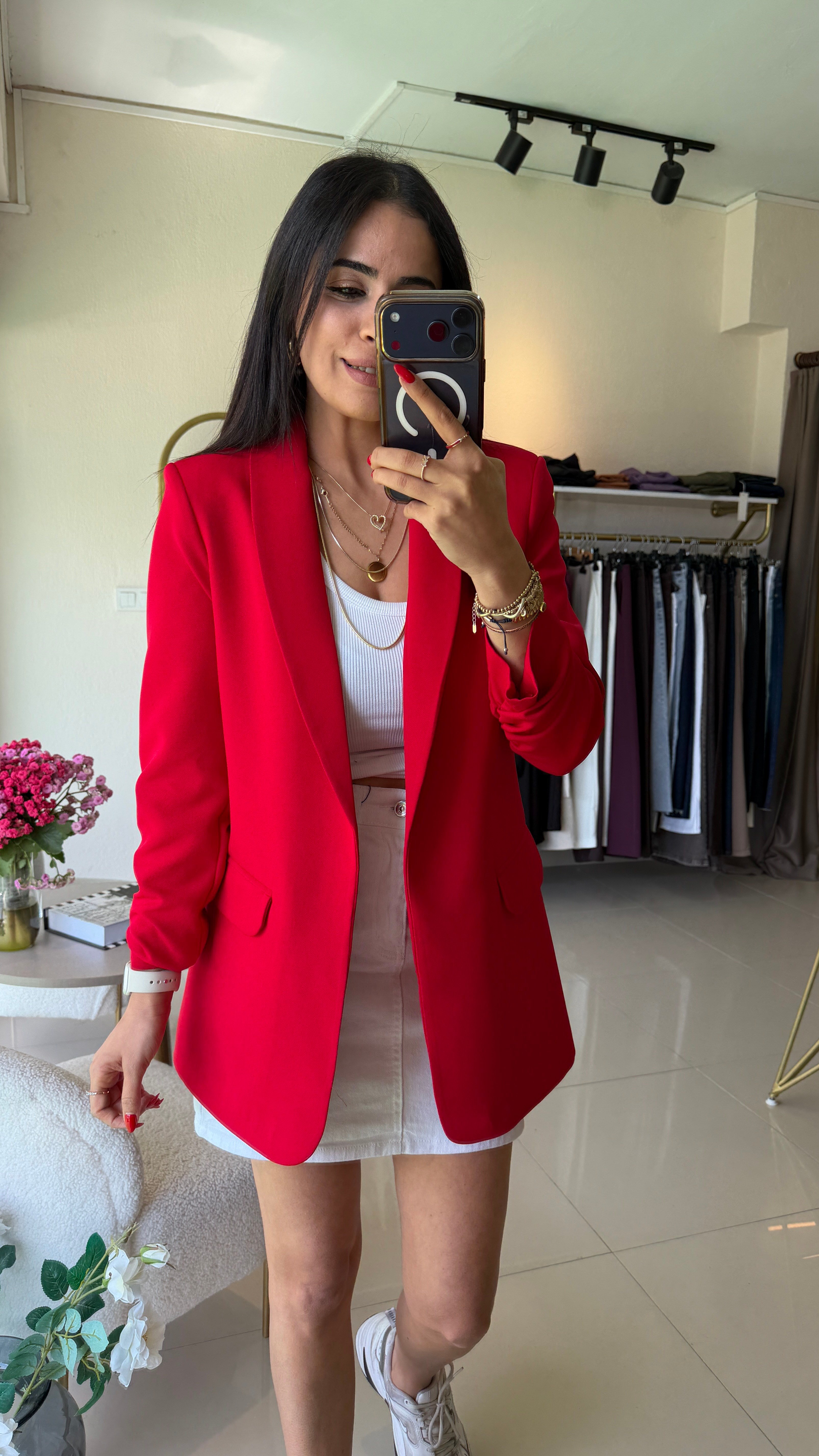777 KOLU BÜZGÜ DETAY BLAZER KIRMIZI 