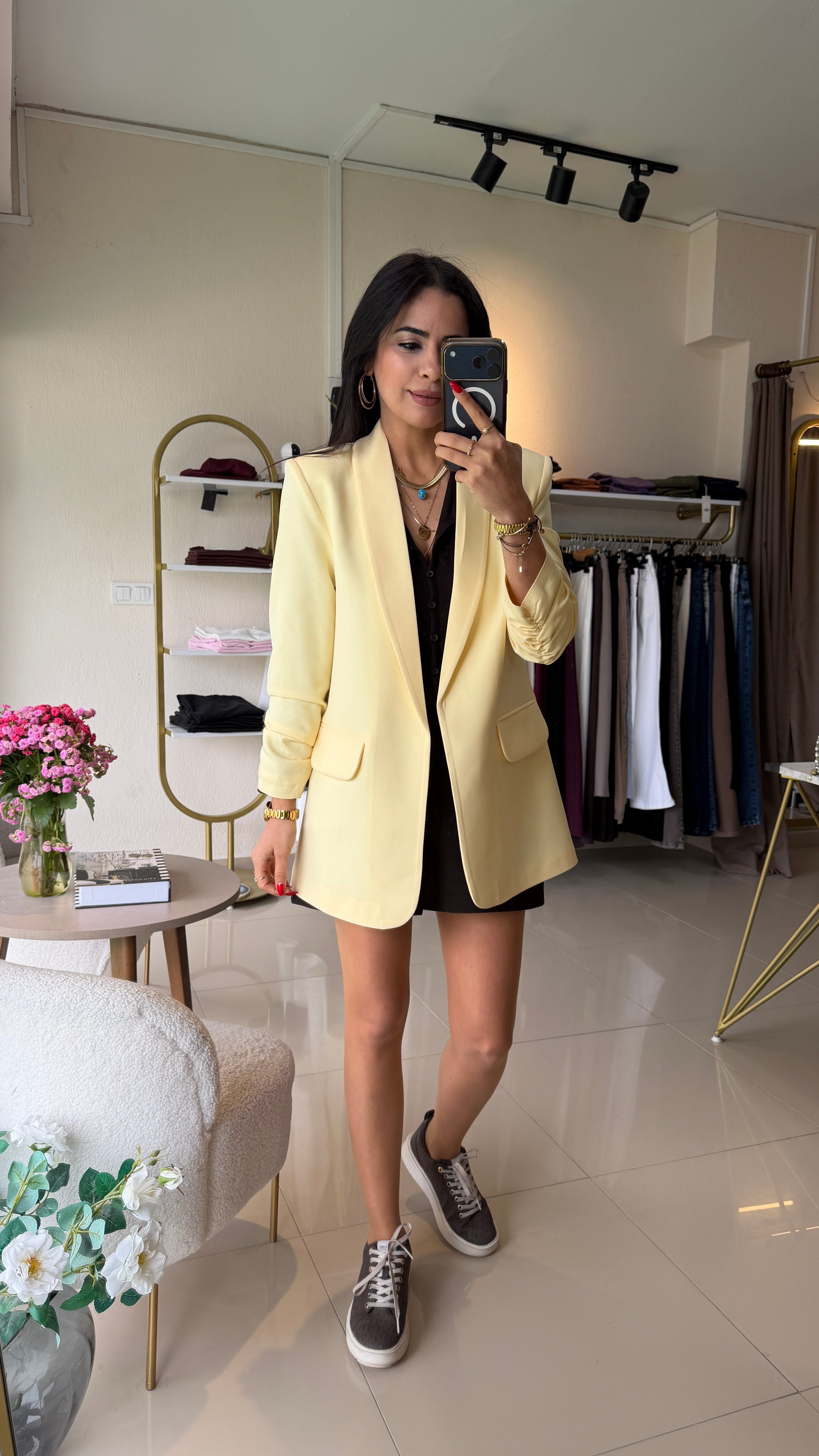 777 KOLU BÜZGÜ DETAY BLAZER SARI