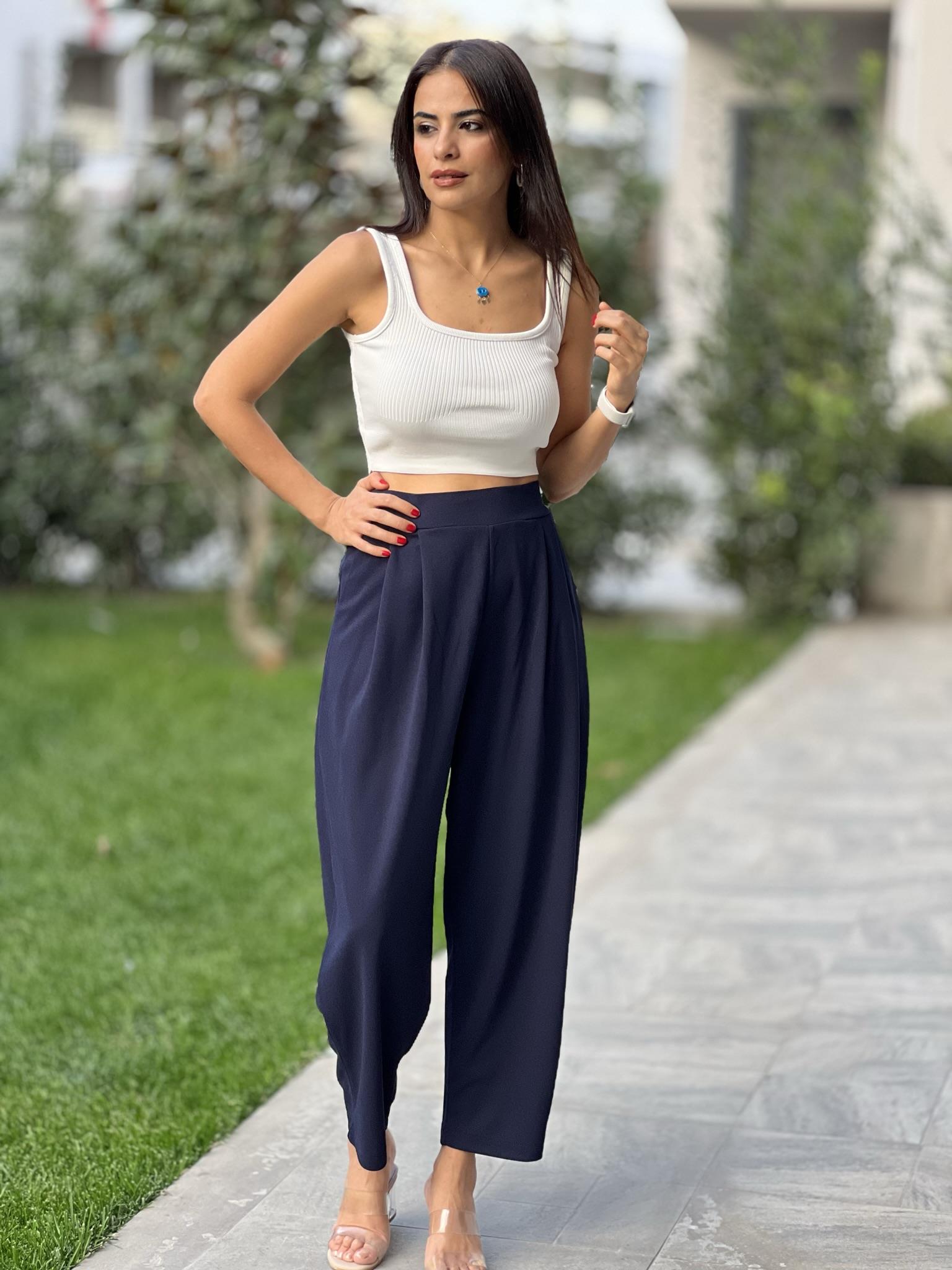 BELİ LASTİKLİ,BOMBELİ PANTOLON LACİVERT