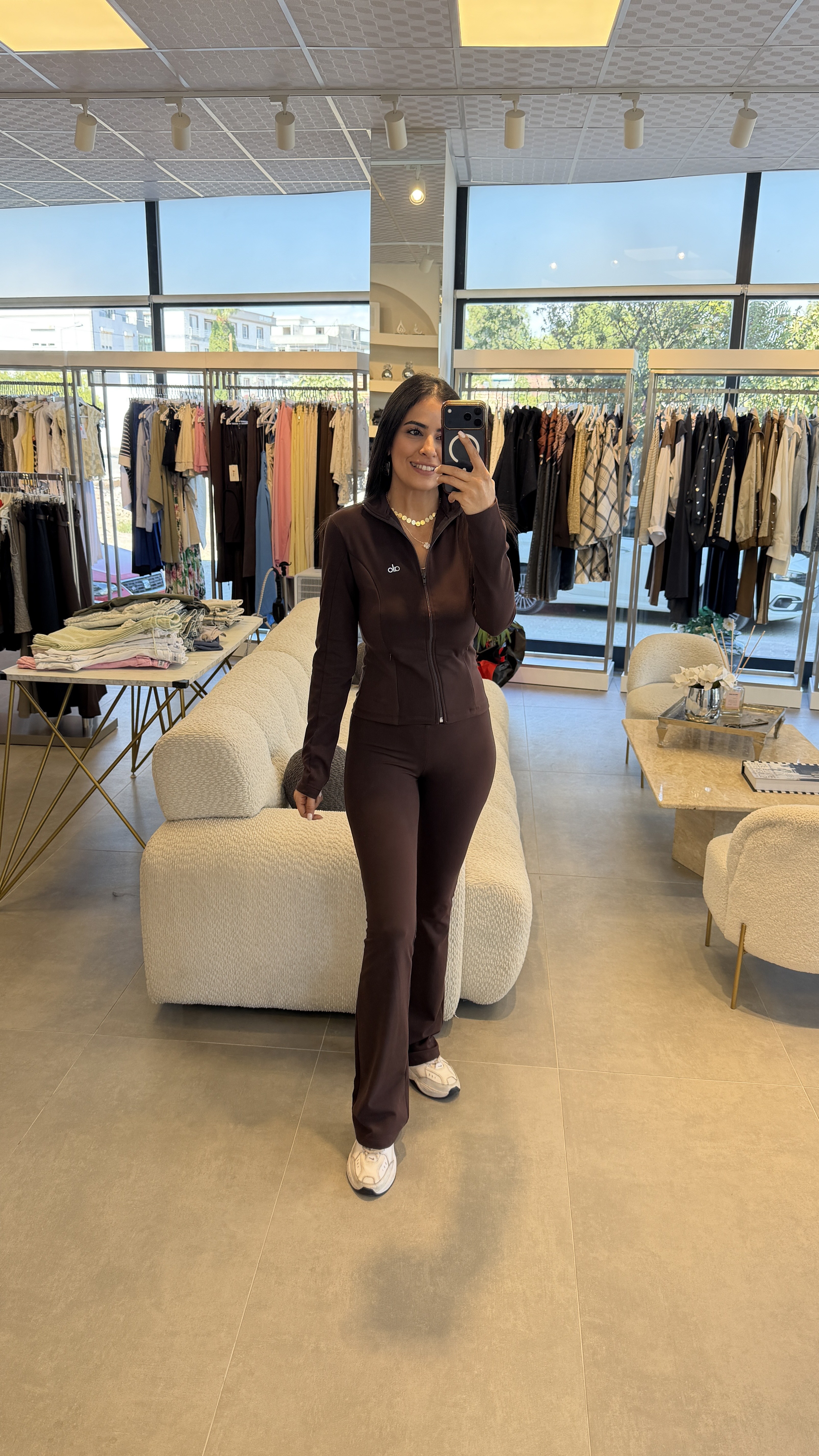 Full Likralı Toparayıcı Pantalon & Ceket Takım Kahve
