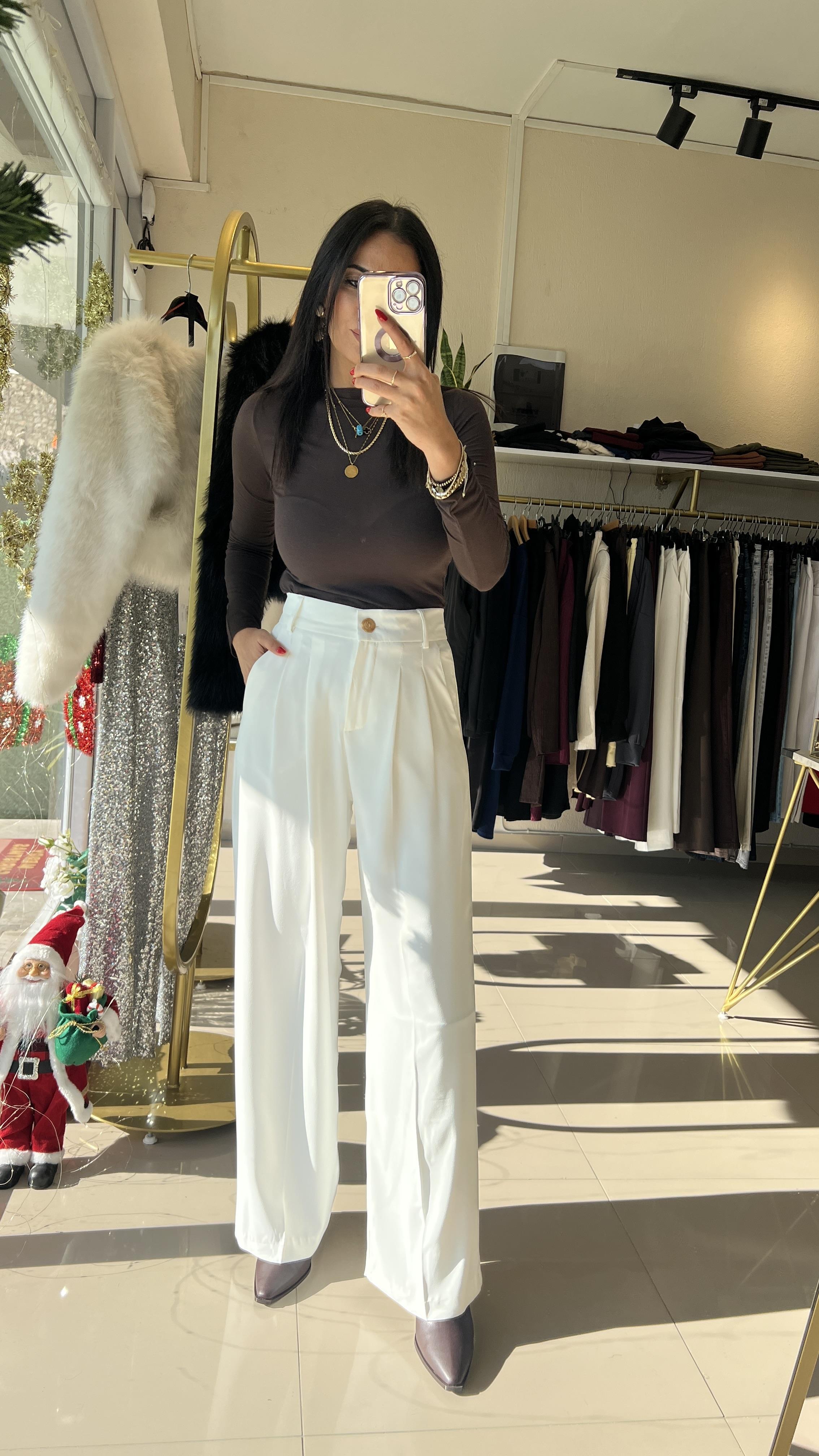 KAROL GOLD DÜĞME PALAZZO BEYAZ 4386