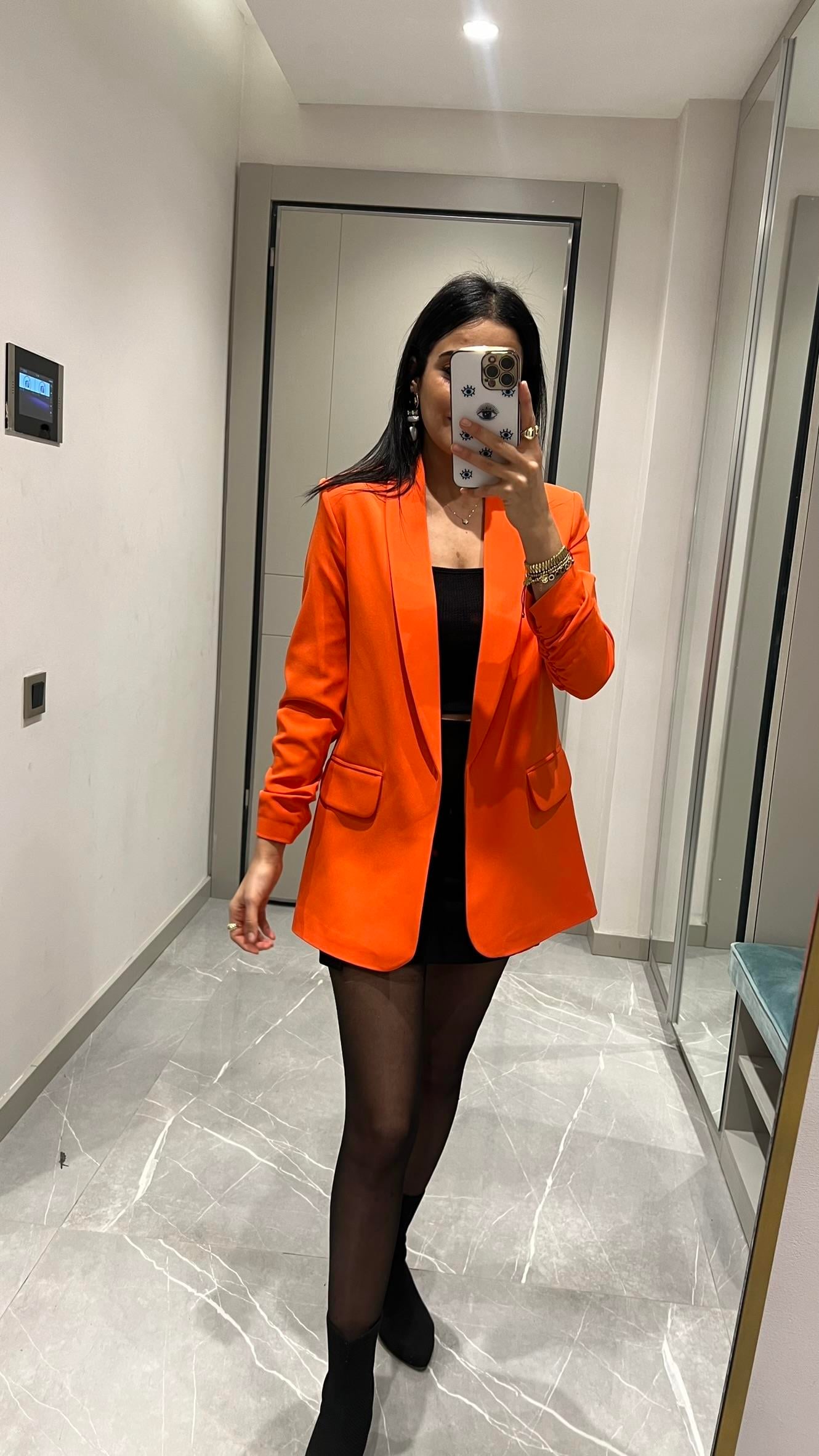 KOLU BÜZGÜ DETAYLI BLAZER ORANGE