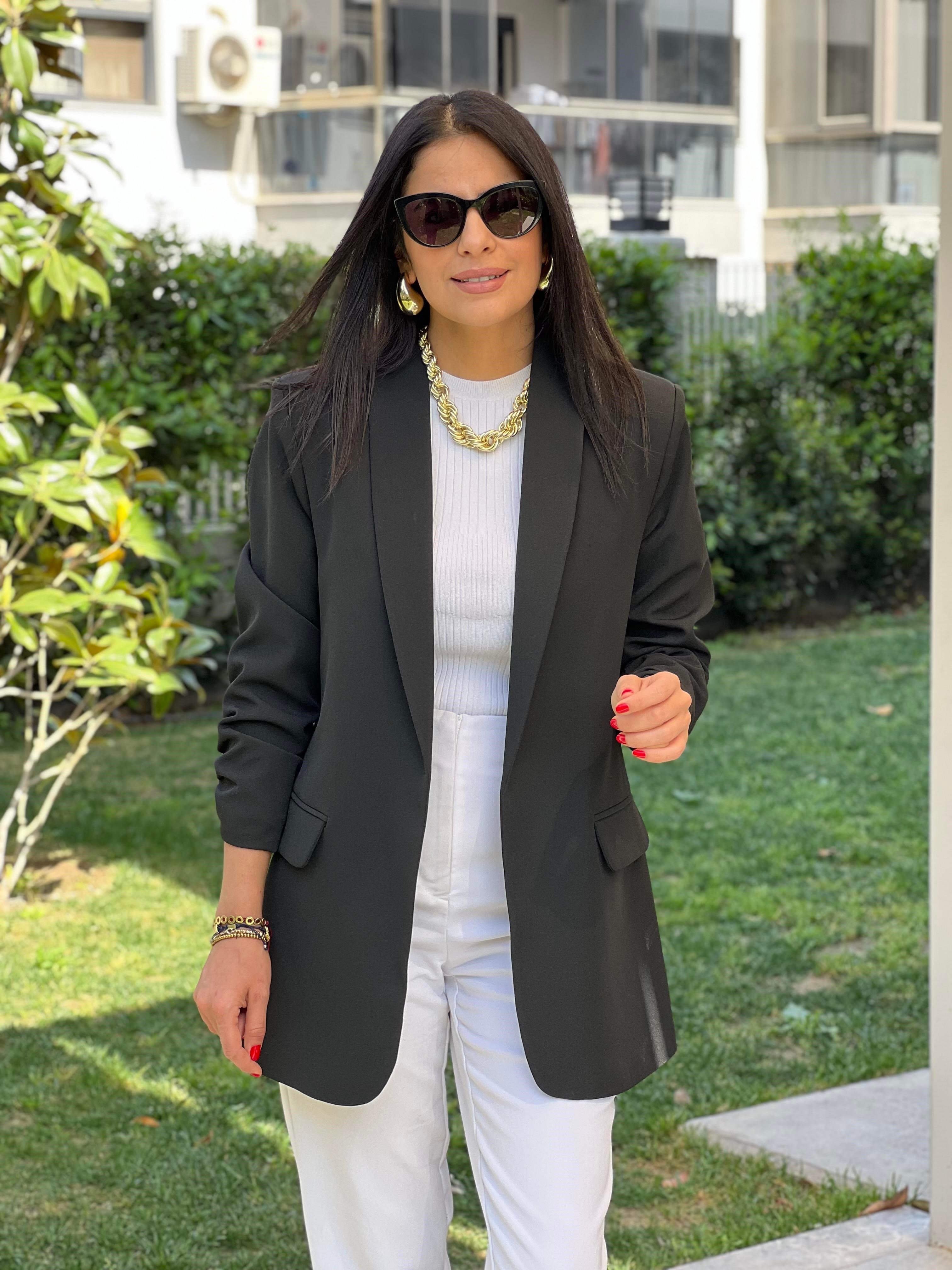 777 KOLU BÜZGÜ DETAY BLAZER SİYAH
