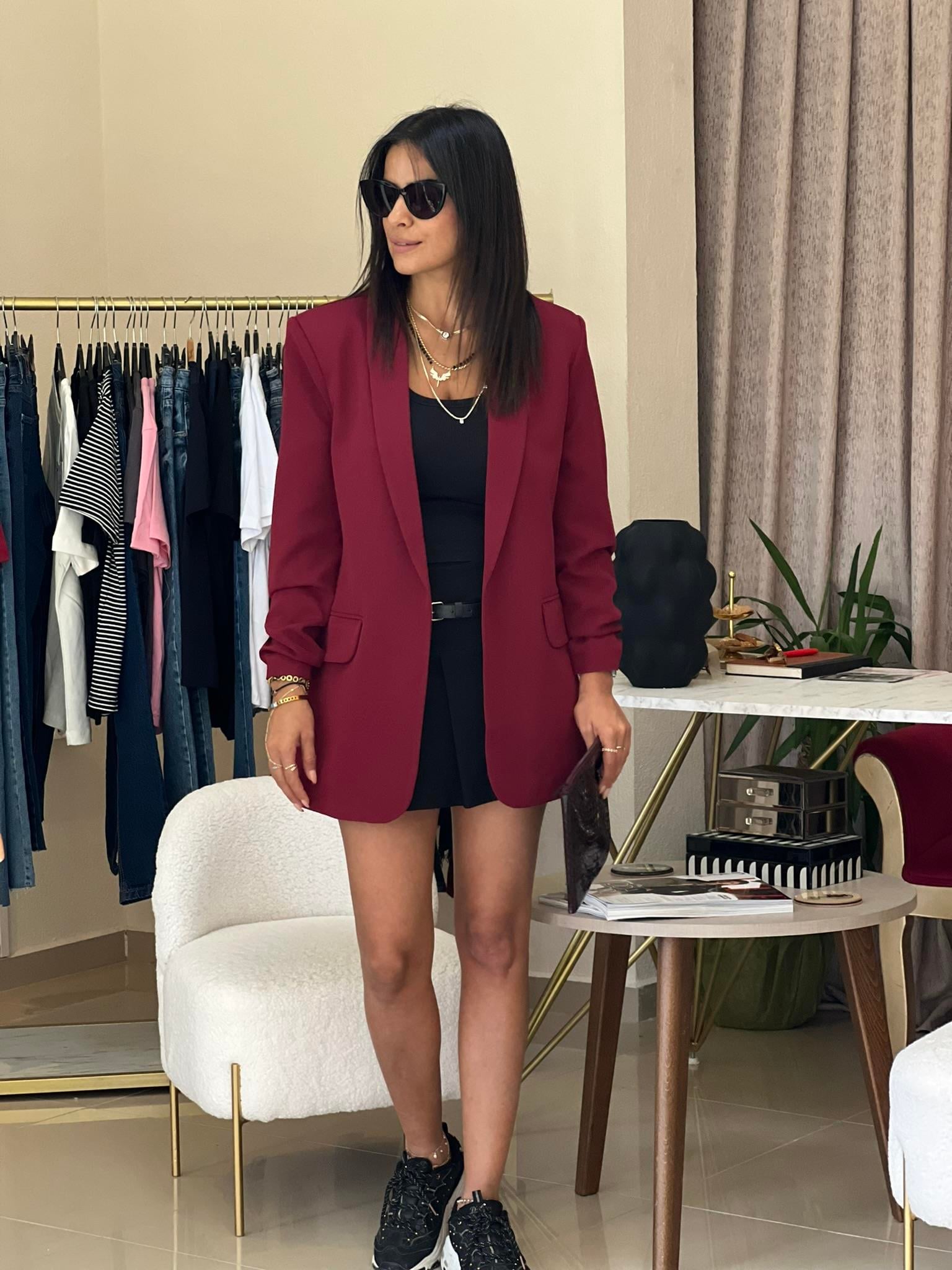 KOLU BÜZGÜLÜ BLAZER BORDO