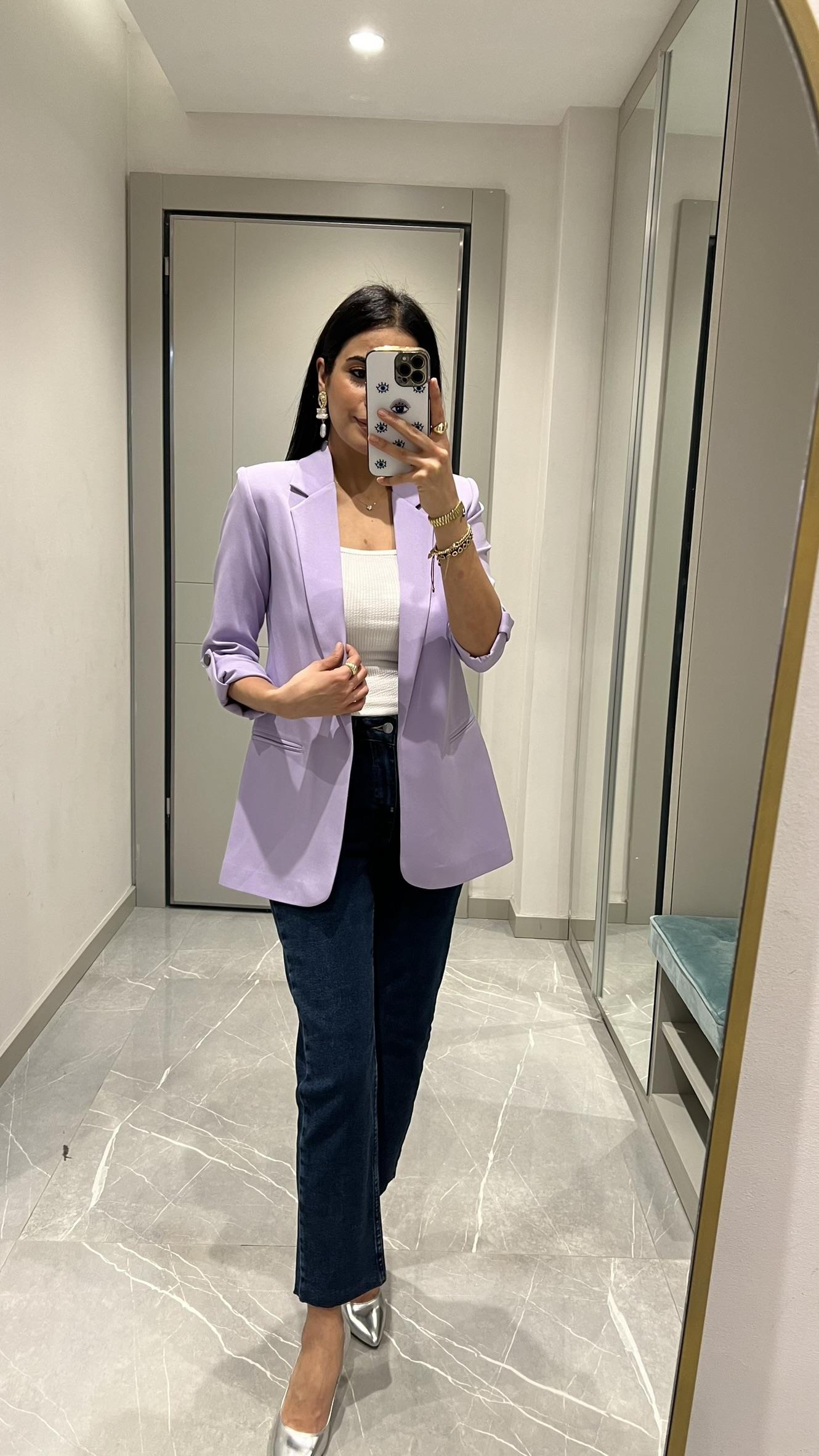 KOLU PATLI DÜĞME DETAYLI BLAZER LİLA