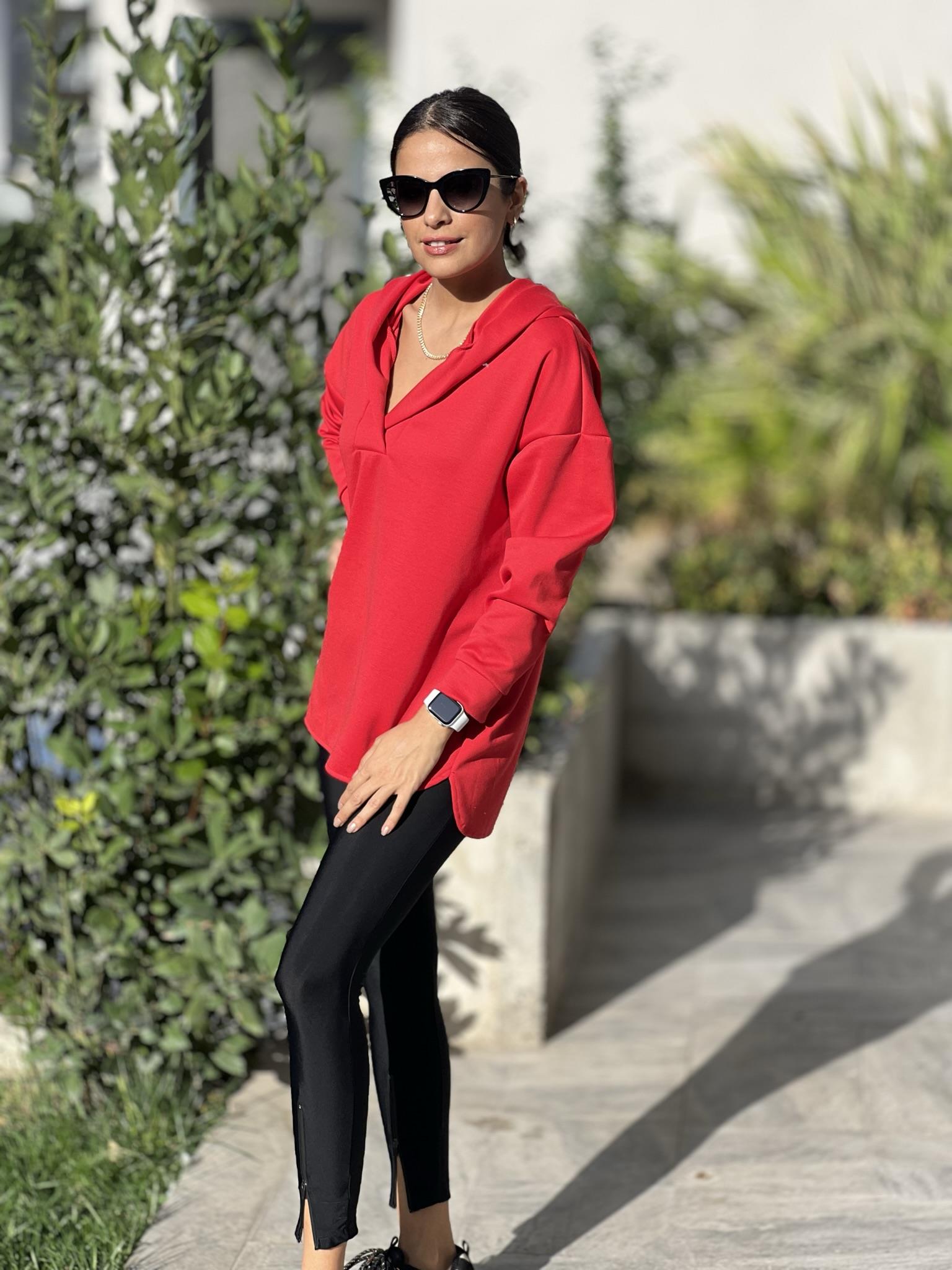 Modal Kapüşonlu Sweat Kırmızı