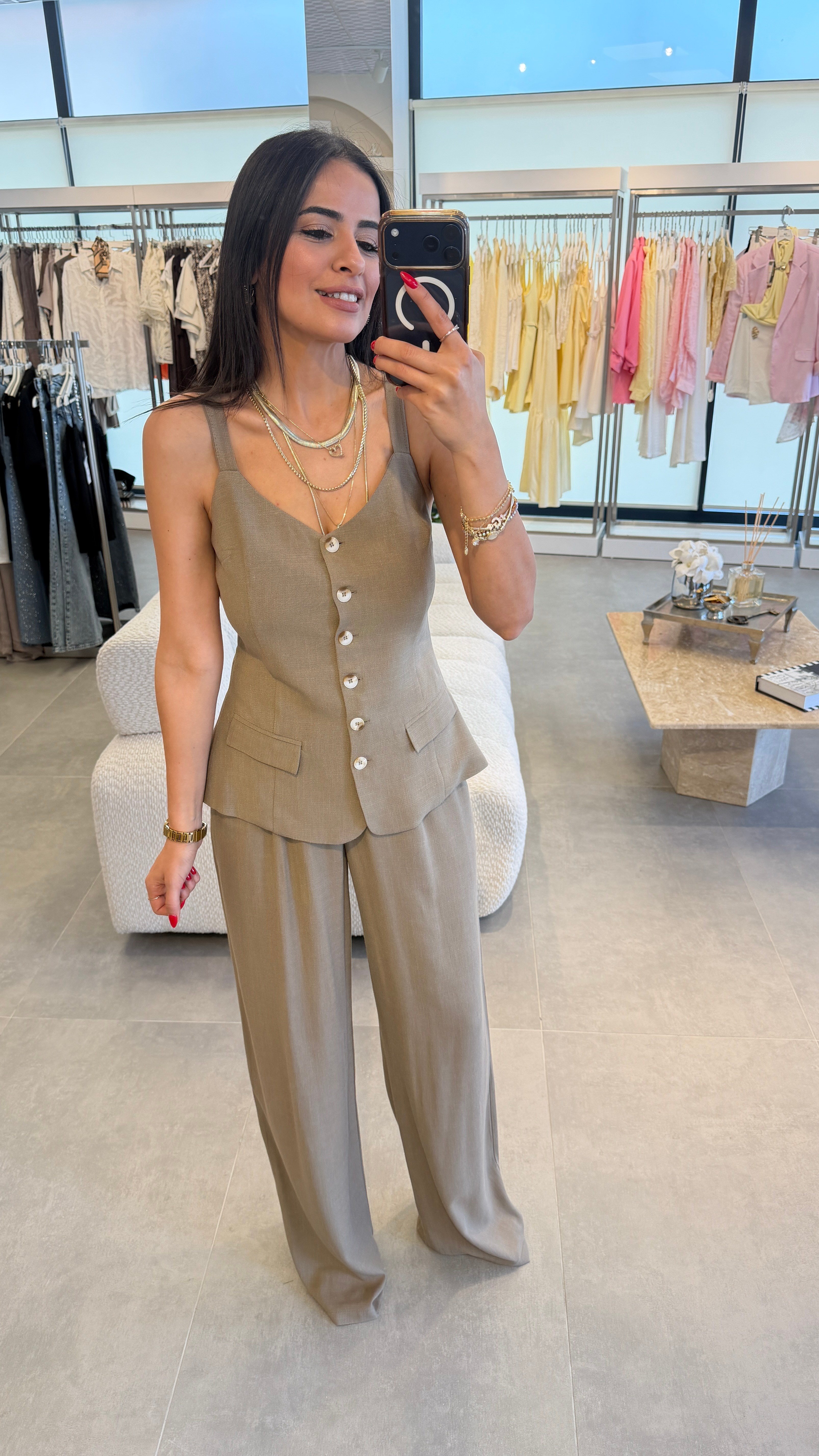 PANTOLON BLUZ TAKIM VİZON