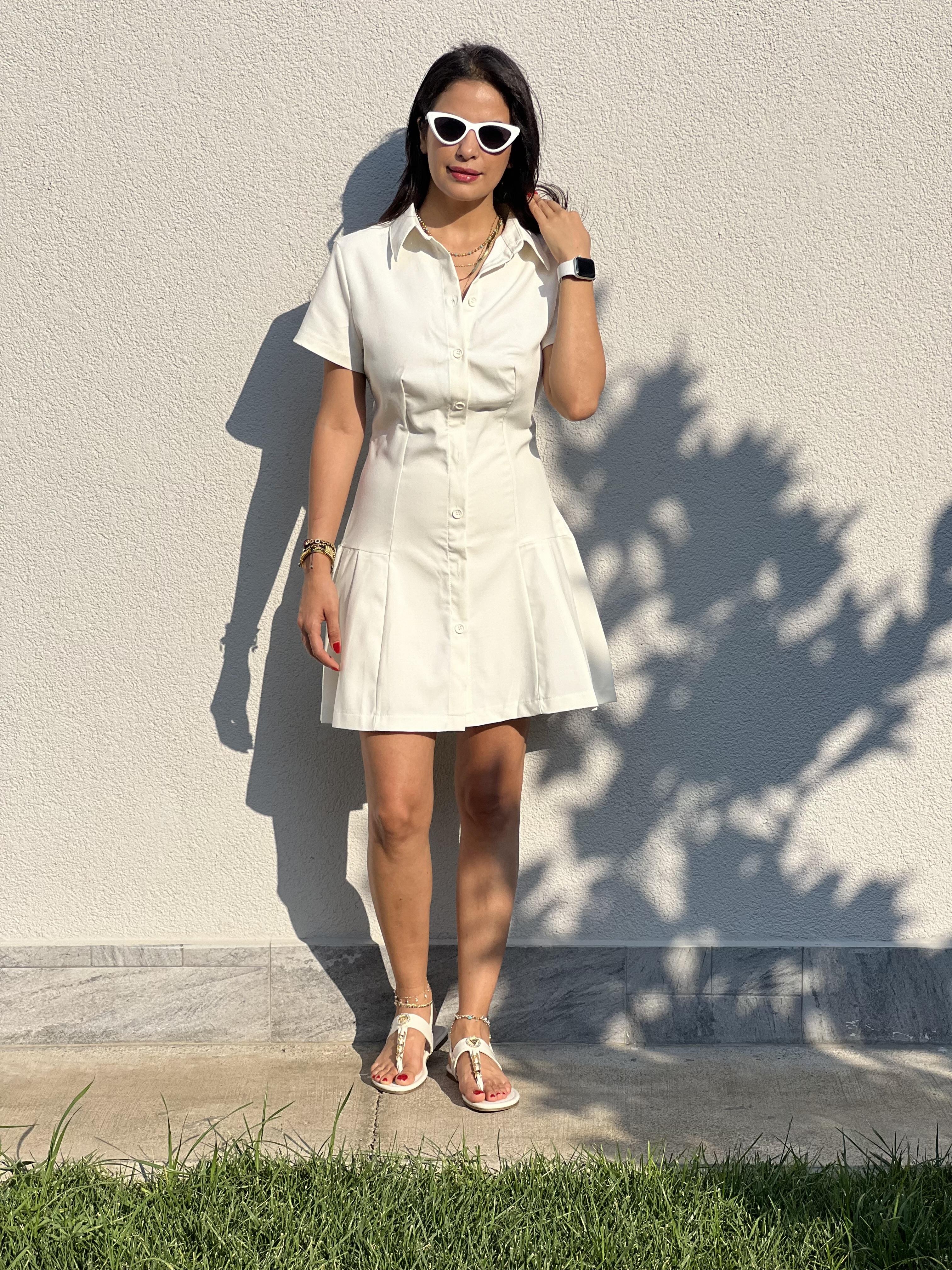 Polo Yaka Elbise Krem