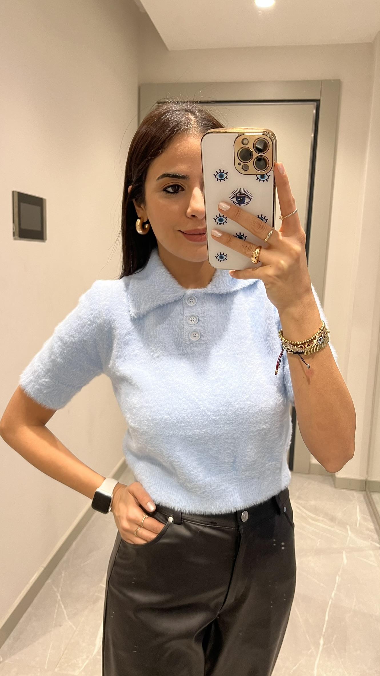 POLO YAKA YUMUŞAK DOKULU KAZAK BEBE MAVİ