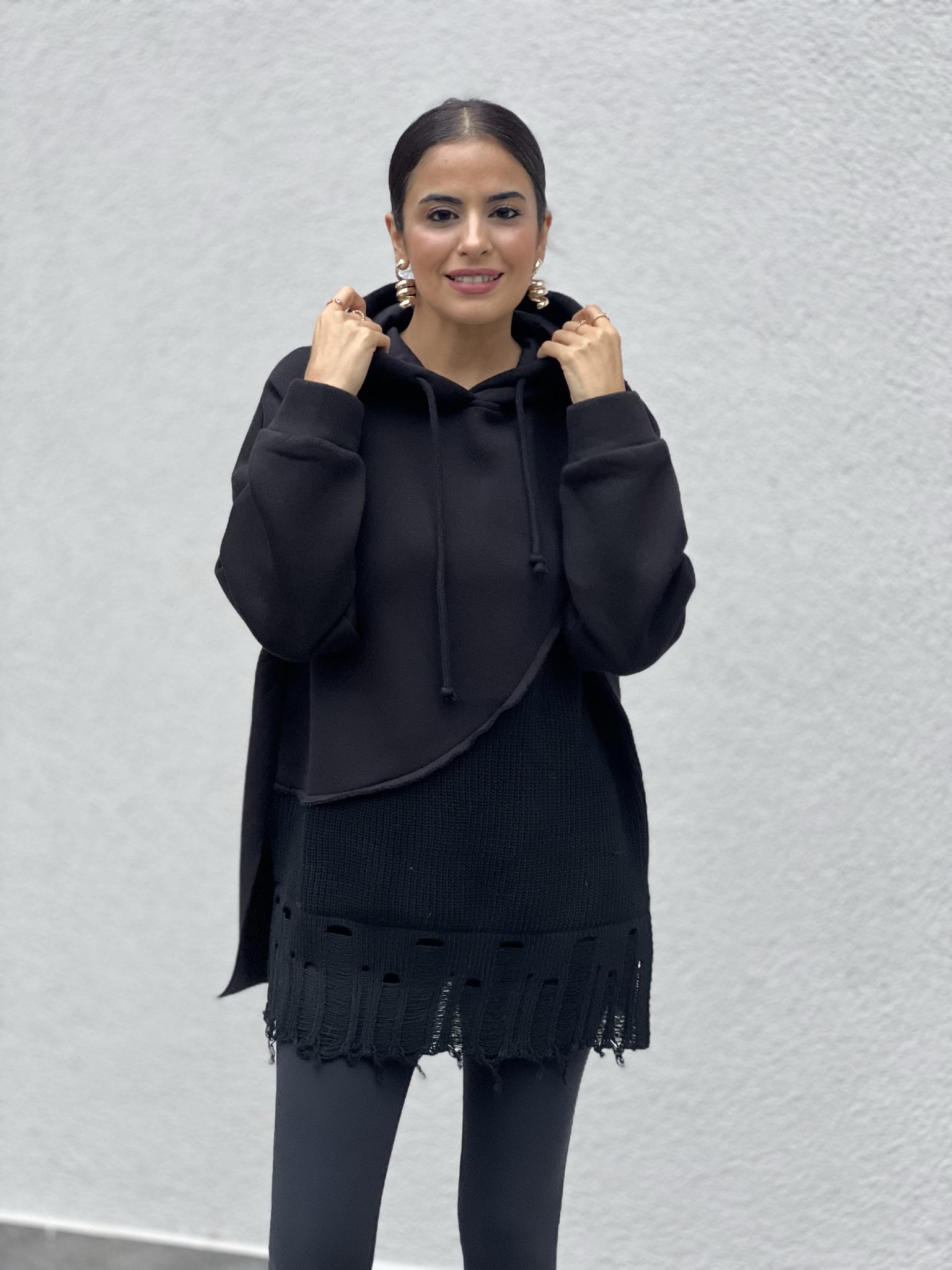 Triko Garnili Sweat SİYAH