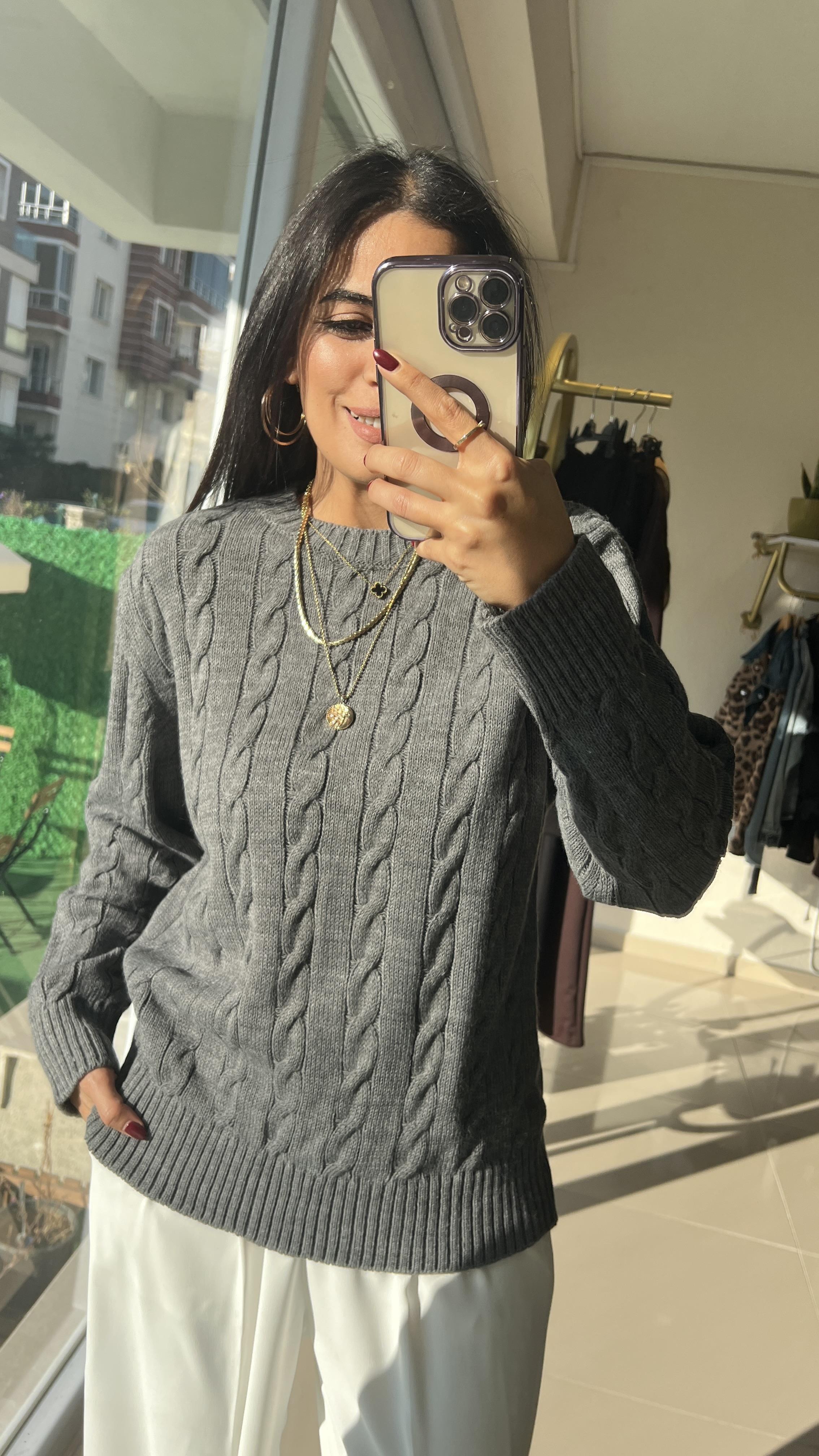 ZR MODEL SAÇ ÖRGÜ KAZAK ANTRASİT