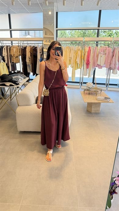 %100 PAMUK ETEK BLUZ TAKIM BORDO
