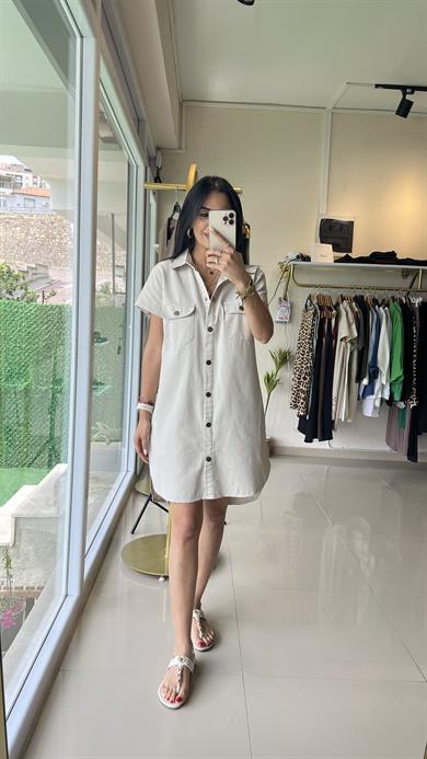 55502 GABARDİN KOT ELBİSE BEJ