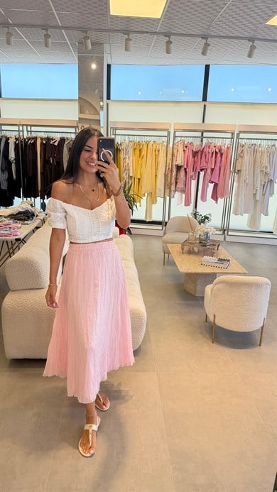 İÇİ ASTARLI KRAŞLI ETEK PEMBE