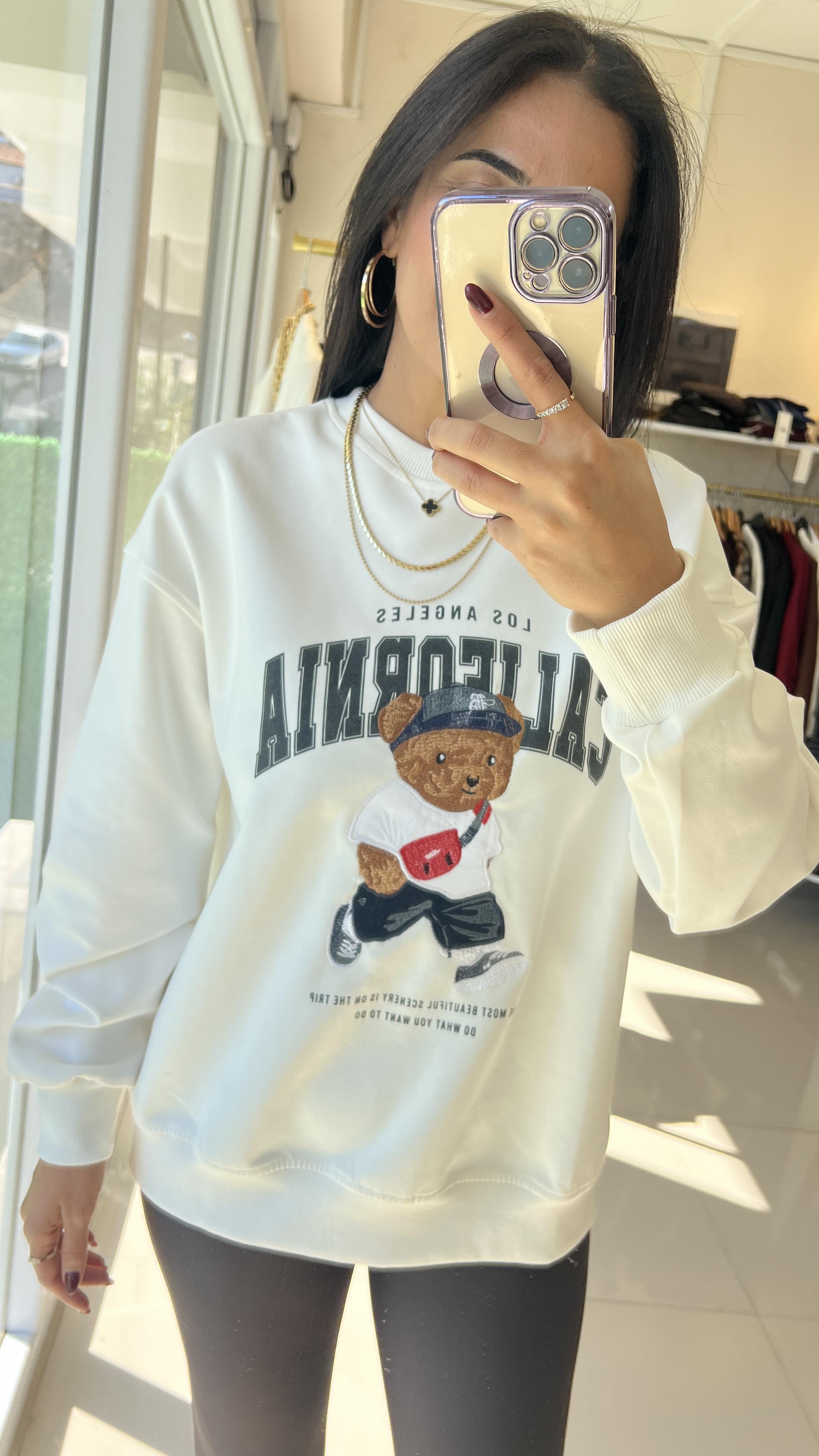 10418CALİFORNIA BEAR SWEAT BEYAZ