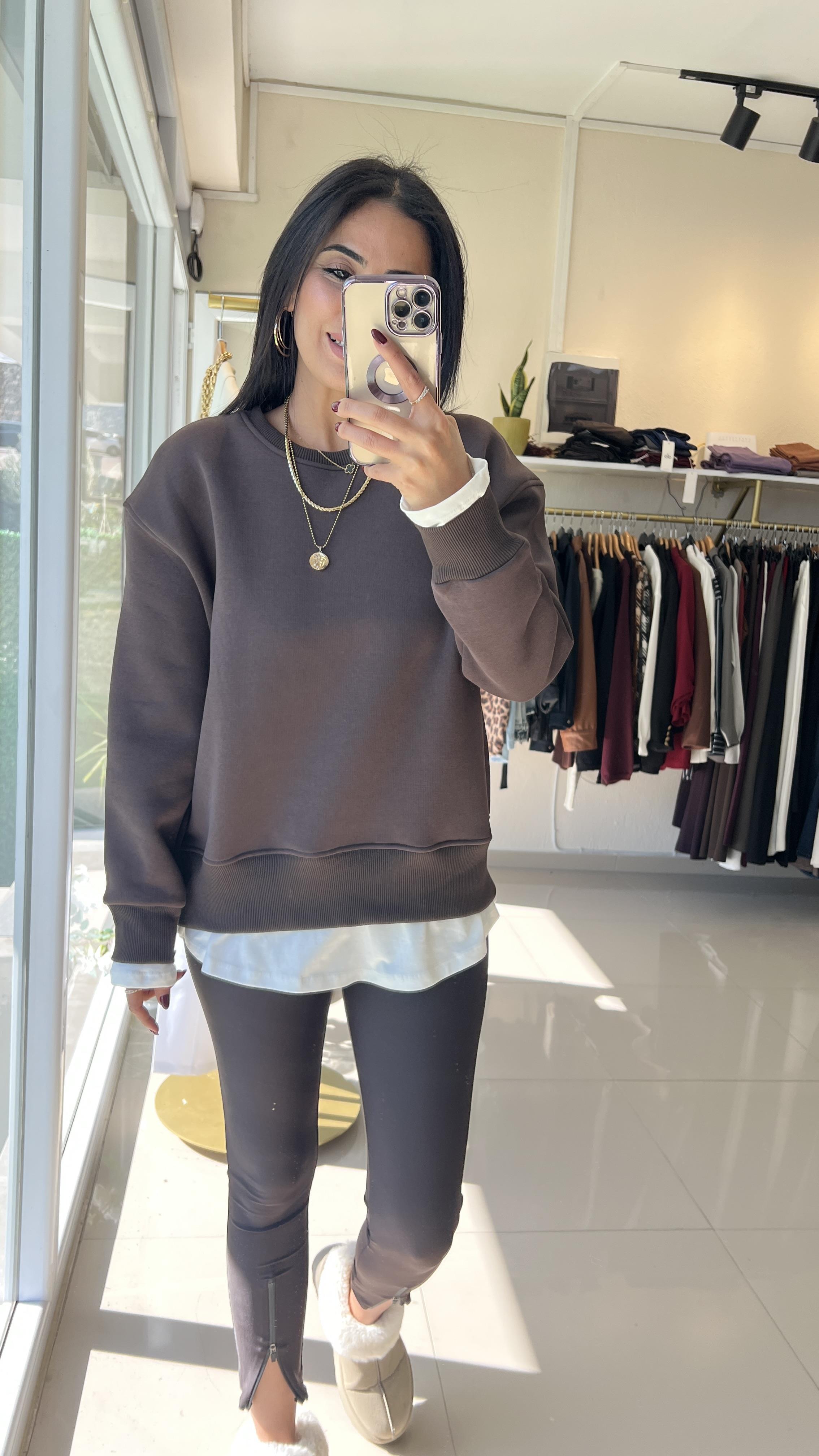10964 T-SHIRT DERYALI İÇİ ŞARTONLU SWEAT KAHVE