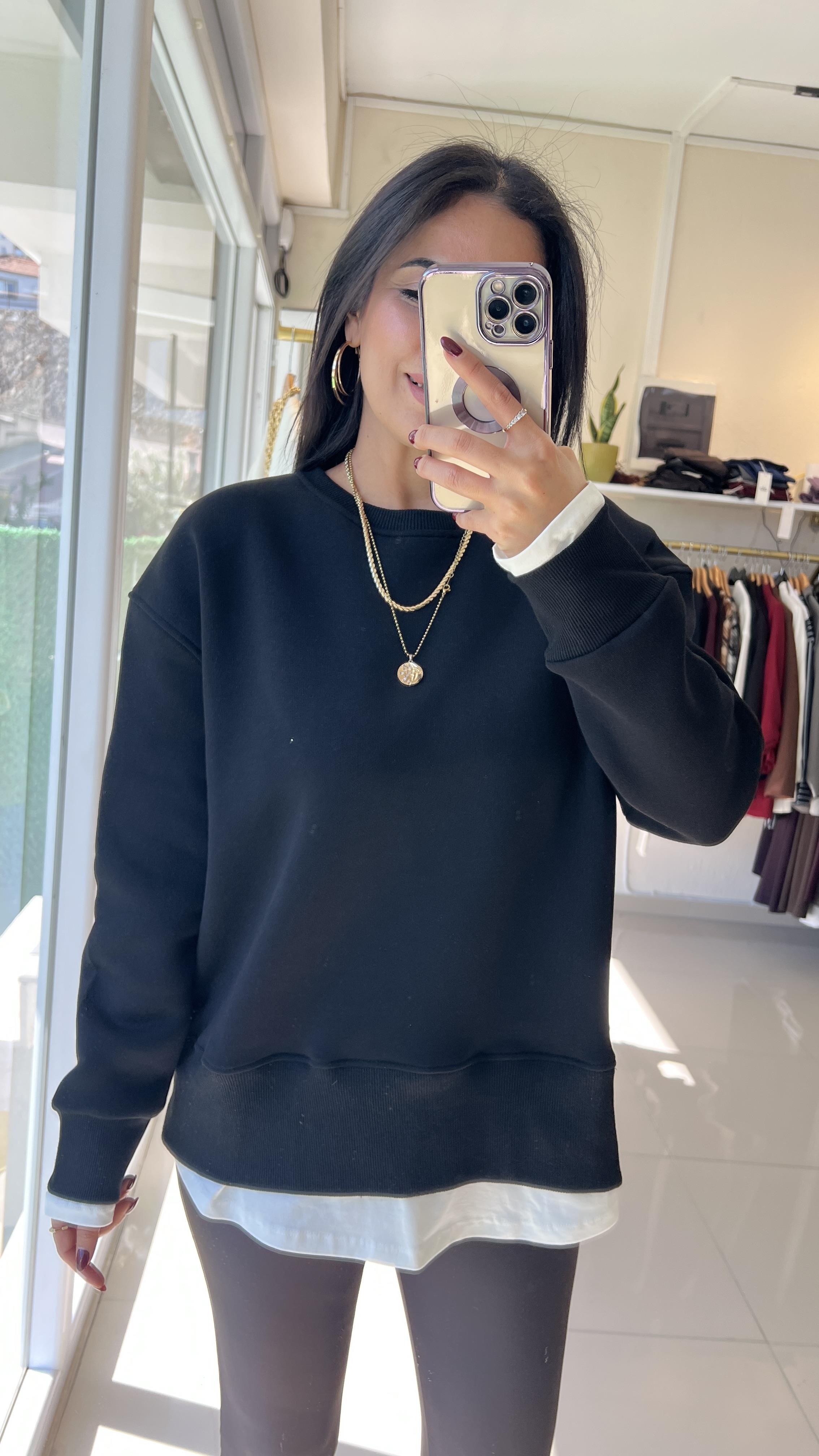 10964 T-SHIRT DERYALI İÇİ ŞARTONLU SWEAT SİYAH